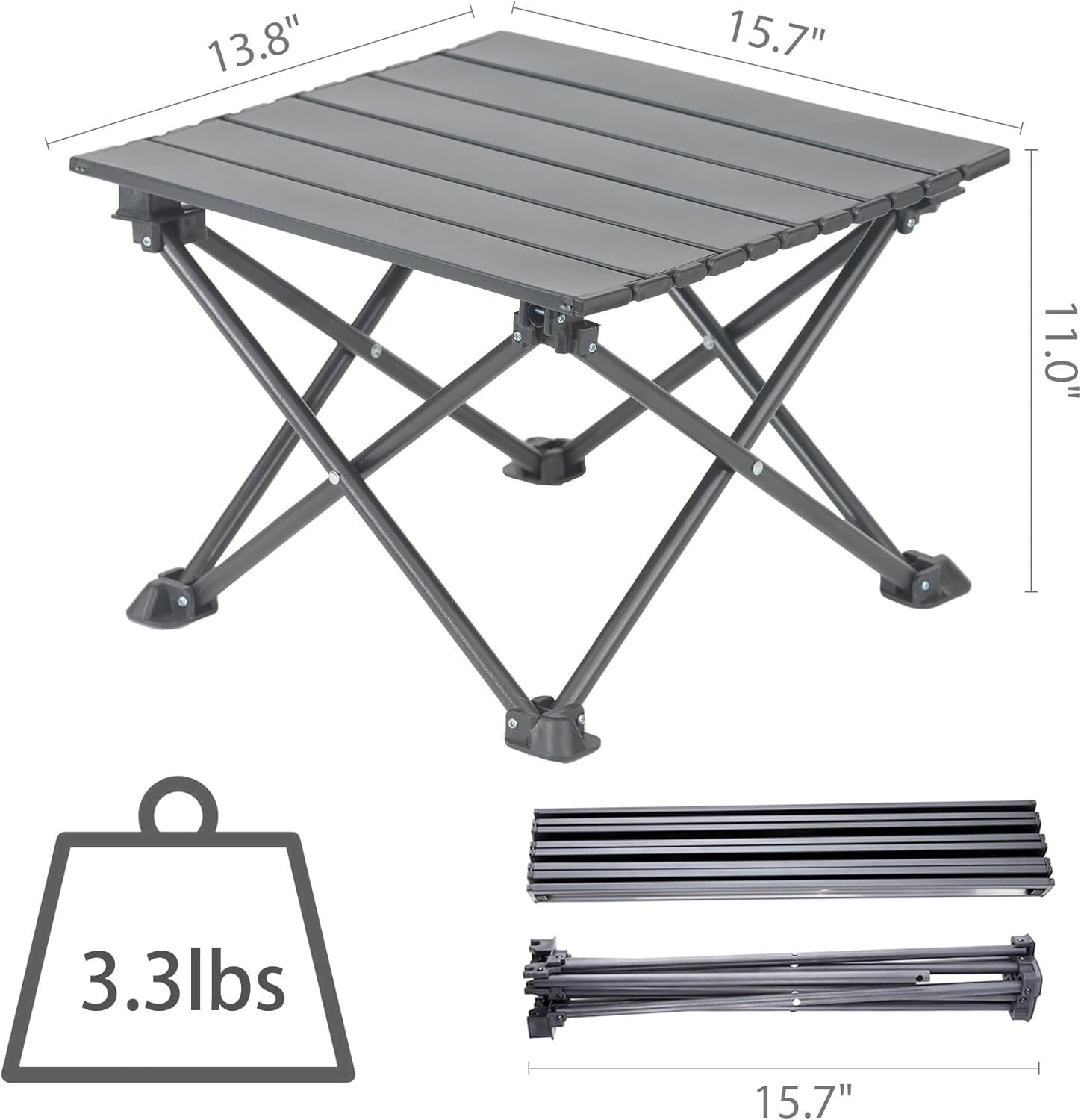 Roll-Up Camping Table, 4-Person Lightweight Portable Outdoor Table with Carry Bag for Picnics BBQ Travel 15.7”x13.7”x11” Black
