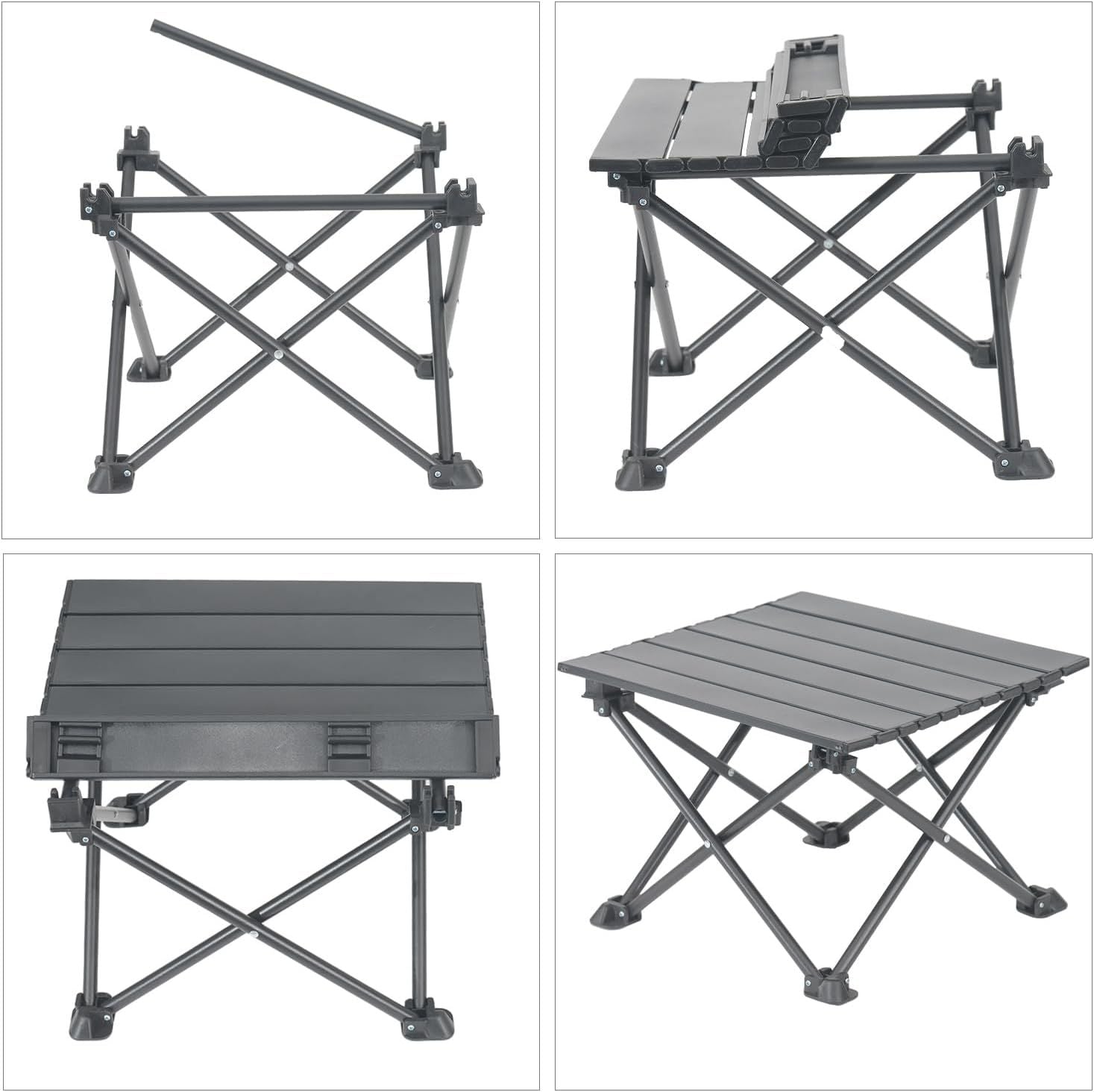 Roll-Up Camping Table, 4-Person Lightweight Portable Outdoor Table with Carry Bag for Picnics BBQ Travel 15.7”x13.7”x11” Black