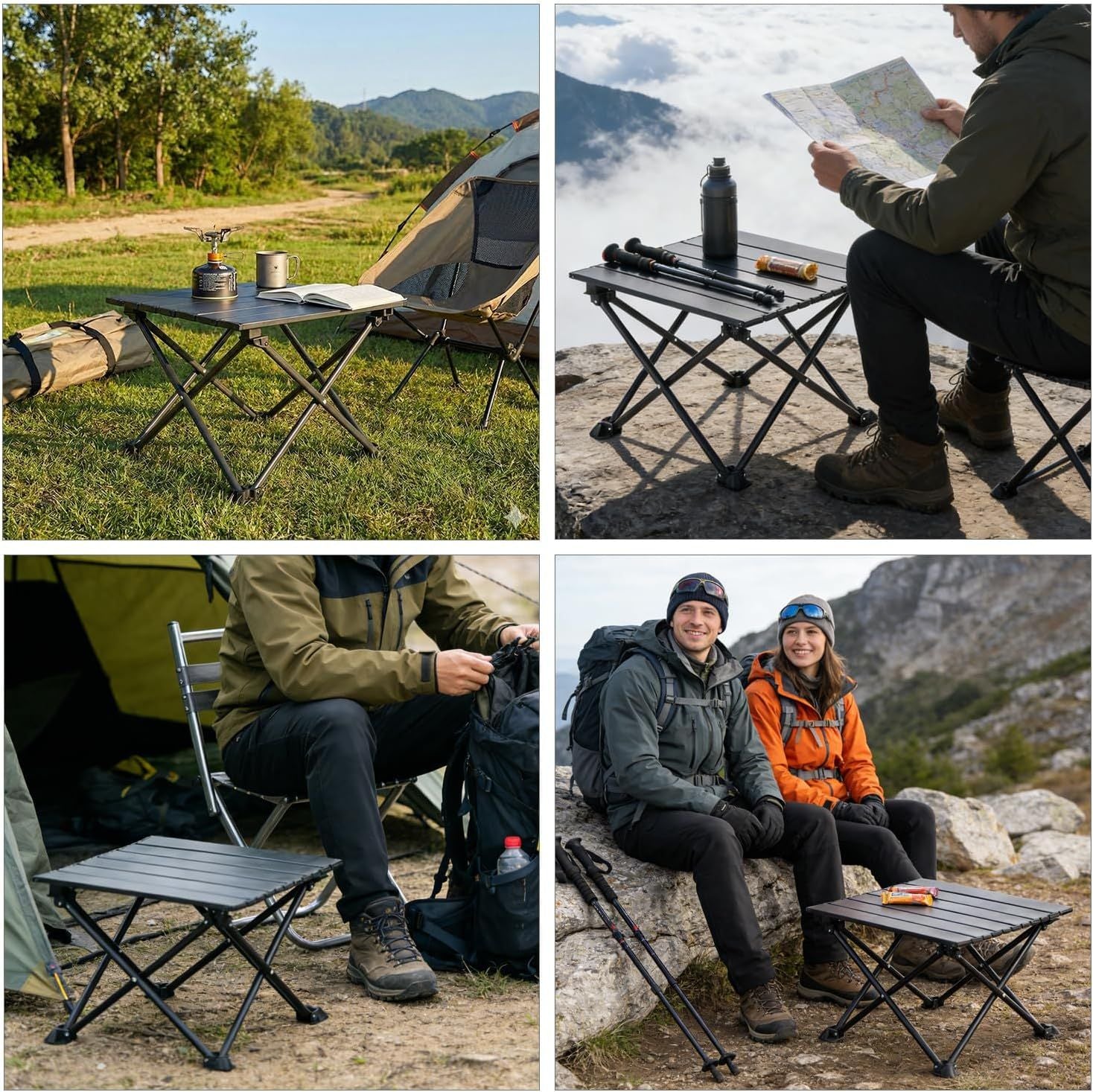 Roll-Up Camping Table, 4-Person Lightweight Portable Outdoor Table with Carry Bag for Picnics BBQ Travel 15.7”x13.7”x11” Black