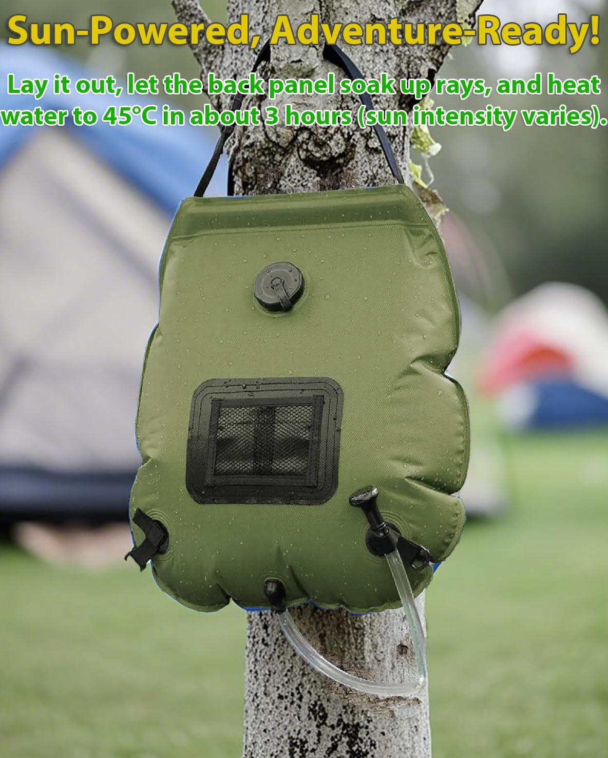 Solar Shower Bag 5 Gal/20L Solar Heating Camping Shower Bag with Shower Head Portable Shower for Beach Swimming, Hiking