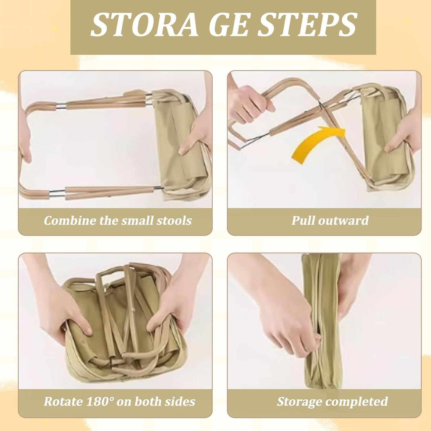 Collapsible Stool Folding Stool for Adults, Foldable Backpack Stool Portable Chair Heavy Duty Compact Travel Camping Stool with Storage Pocket, Portable Folding Seat for Fishing Hiking Khaki, S