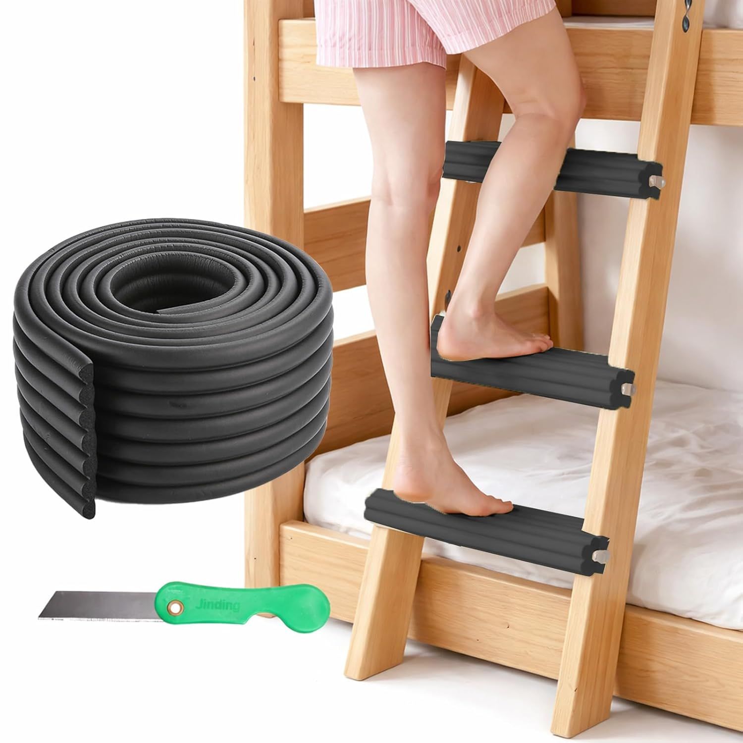 Soft Bunk Bed Ladder Pads with Cutter – Foam Step Padding & Ladder Cover for Kids’ Loft Beds, Dorm Ladders, Stairs & Edges, Easy-Cut Protective Pads for Comfortable Climbing and Home Safety Black