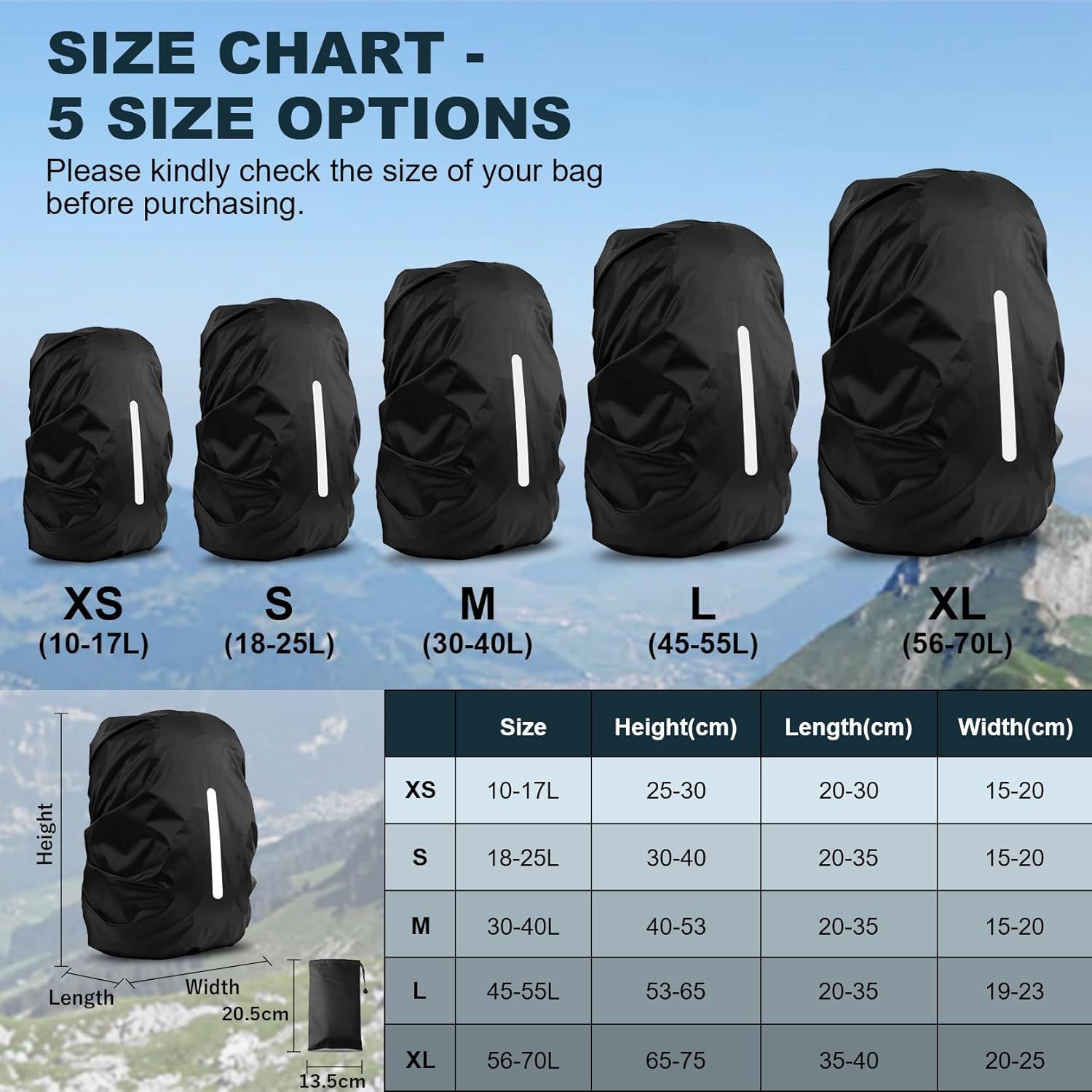 2 Pack Waterproof Rain Cover for Backpack, Reflective Rainproof Protector for Anti-Dust and Anti-Theft,M Size for 30L-40L Backpack , 2 Pcs Black