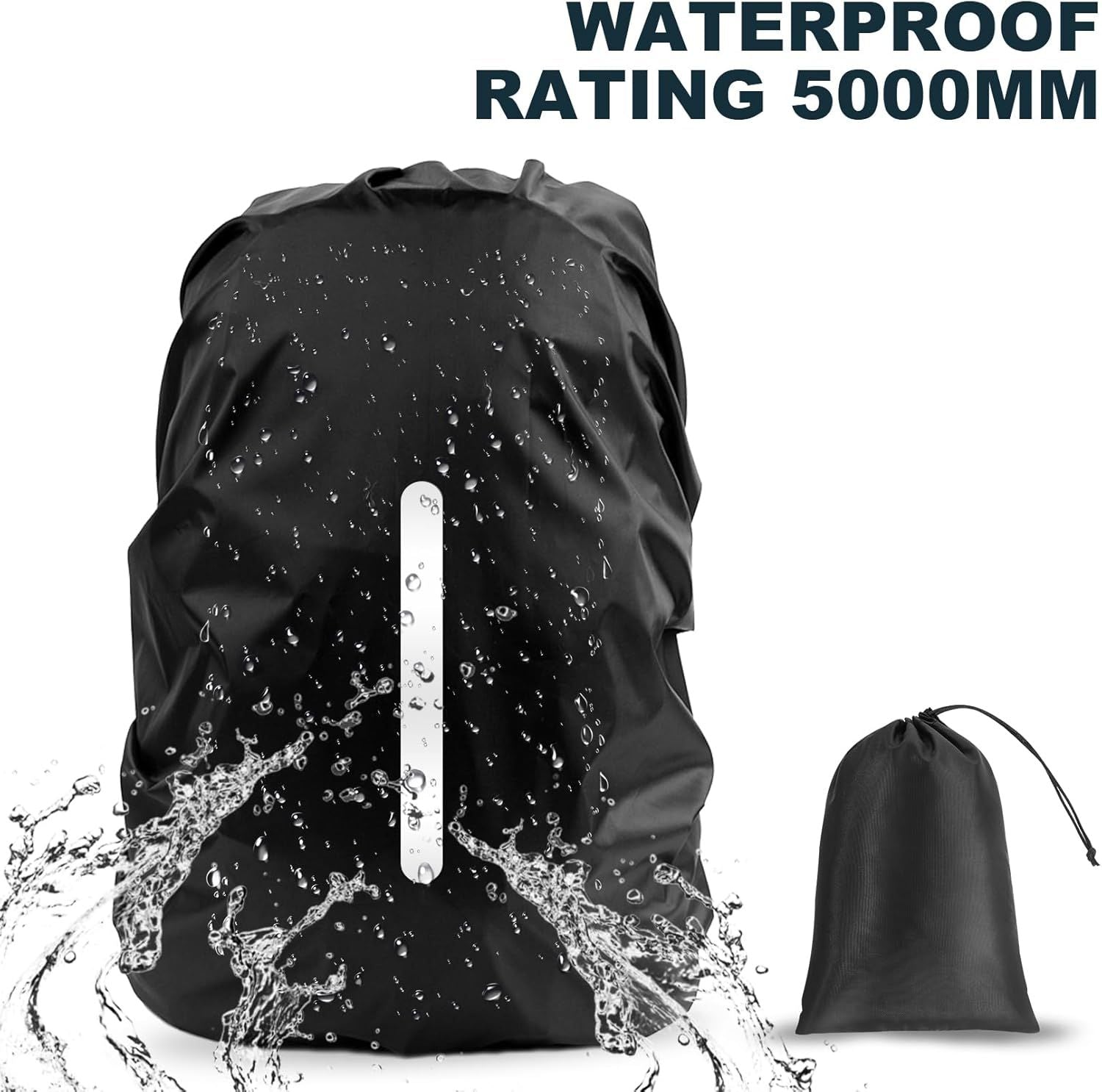 2 Pack Waterproof Rain Cover for Backpack, Reflective Rainproof Protector for Anti-Dust and Anti-Theft,M Size for 30L-40L Backpack , 2 Pcs Black