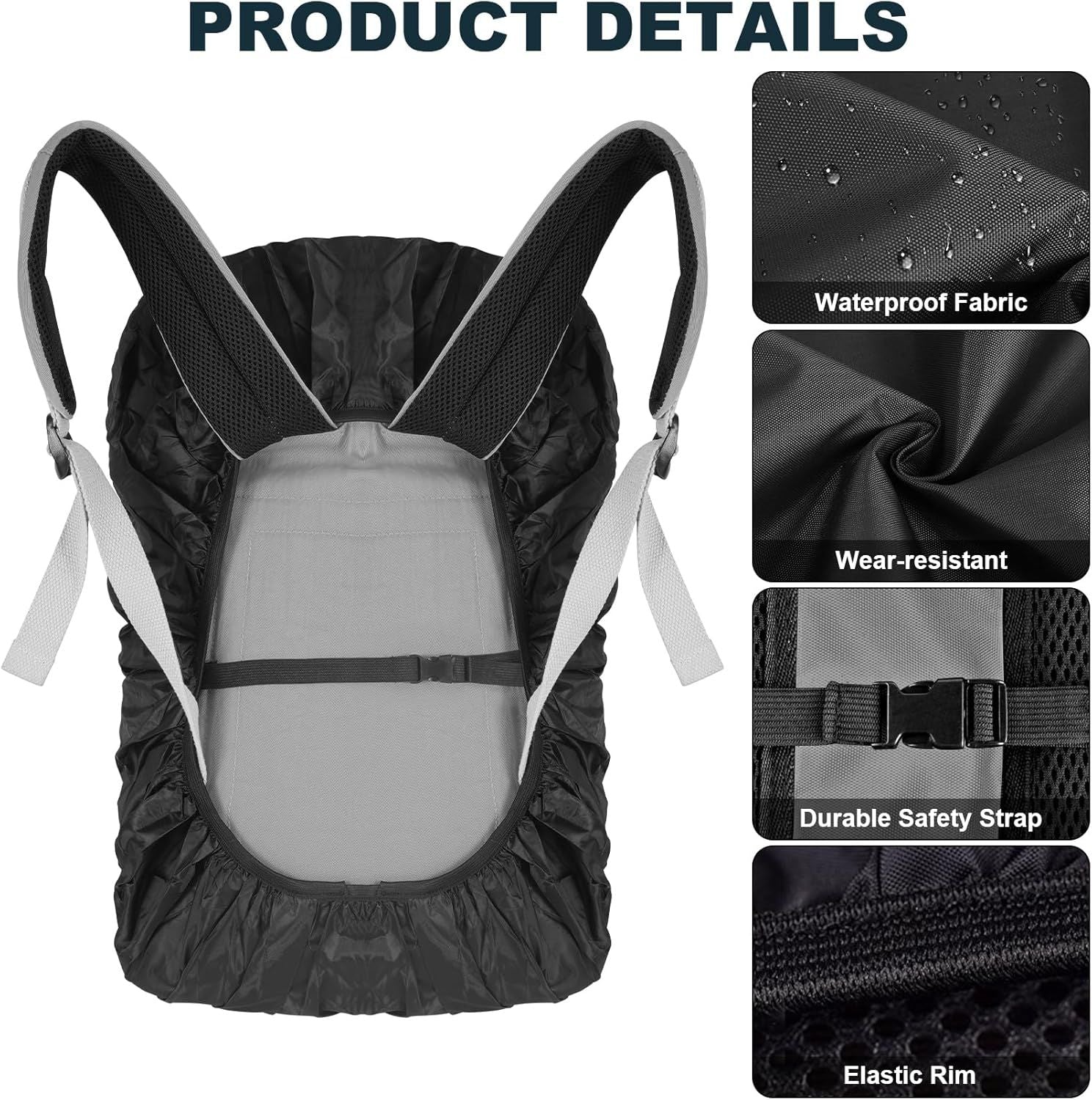 2 Pack Waterproof Rain Cover for Backpack, Reflective Rainproof Protector for Anti-Dust and Anti-Theft,M Size for 30L-40L Backpack , 2 Pcs Black