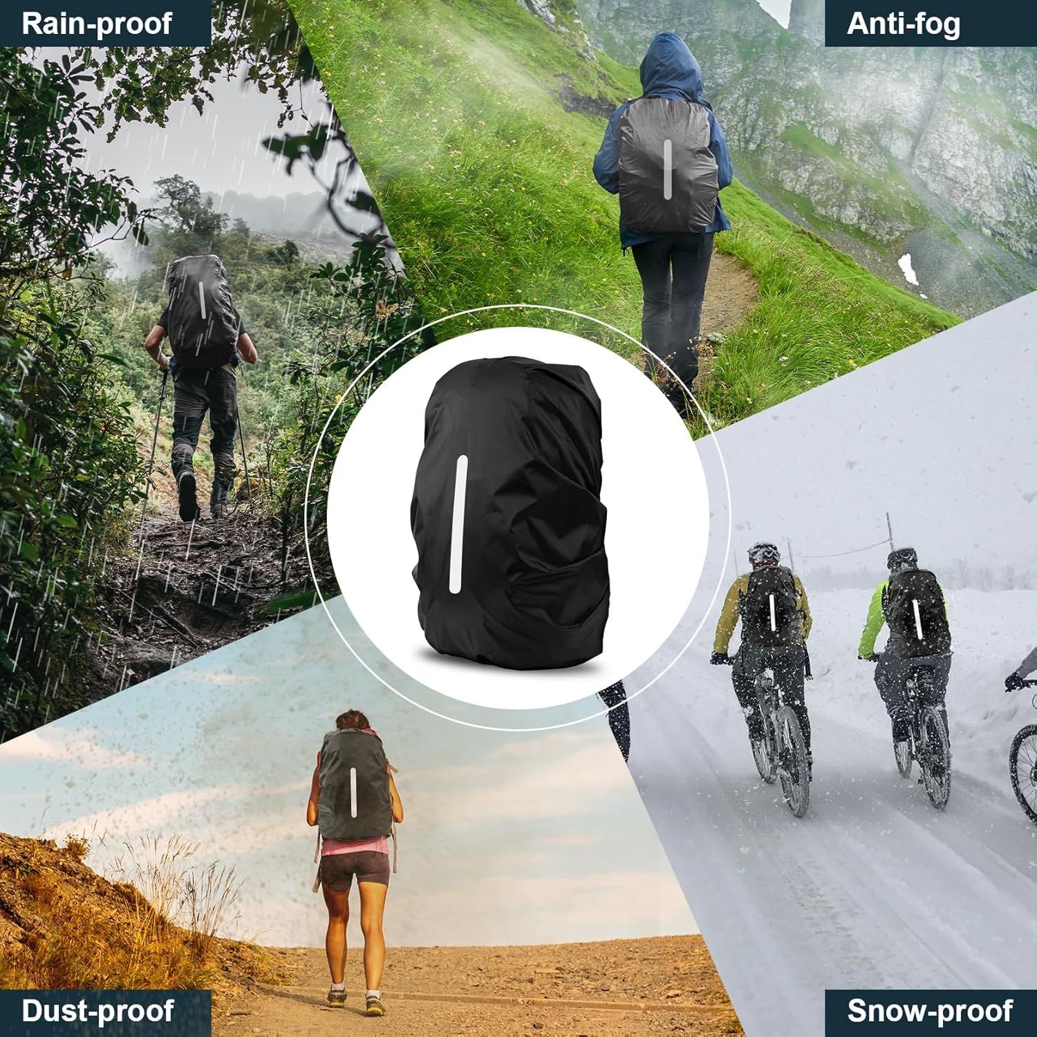 2 Pack Waterproof Rain Cover for Backpack, Reflective Rainproof Protector for Anti-Dust and Anti-Theft,M Size for 30L-40L Backpack , 2 Pcs Black