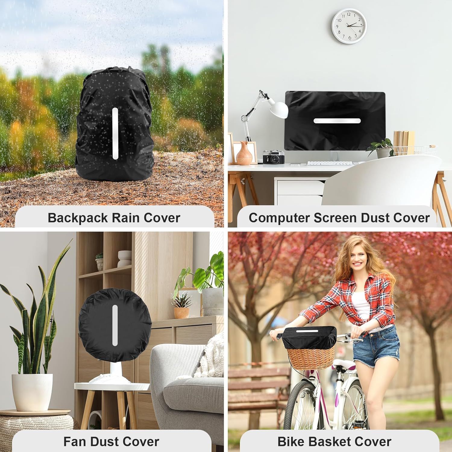 2 Pack Waterproof Rain Cover for Backpack, Reflective Rainproof Protector for Anti-Dust and Anti-Theft,M Size for 30L-40L Backpack , 2 Pcs Black