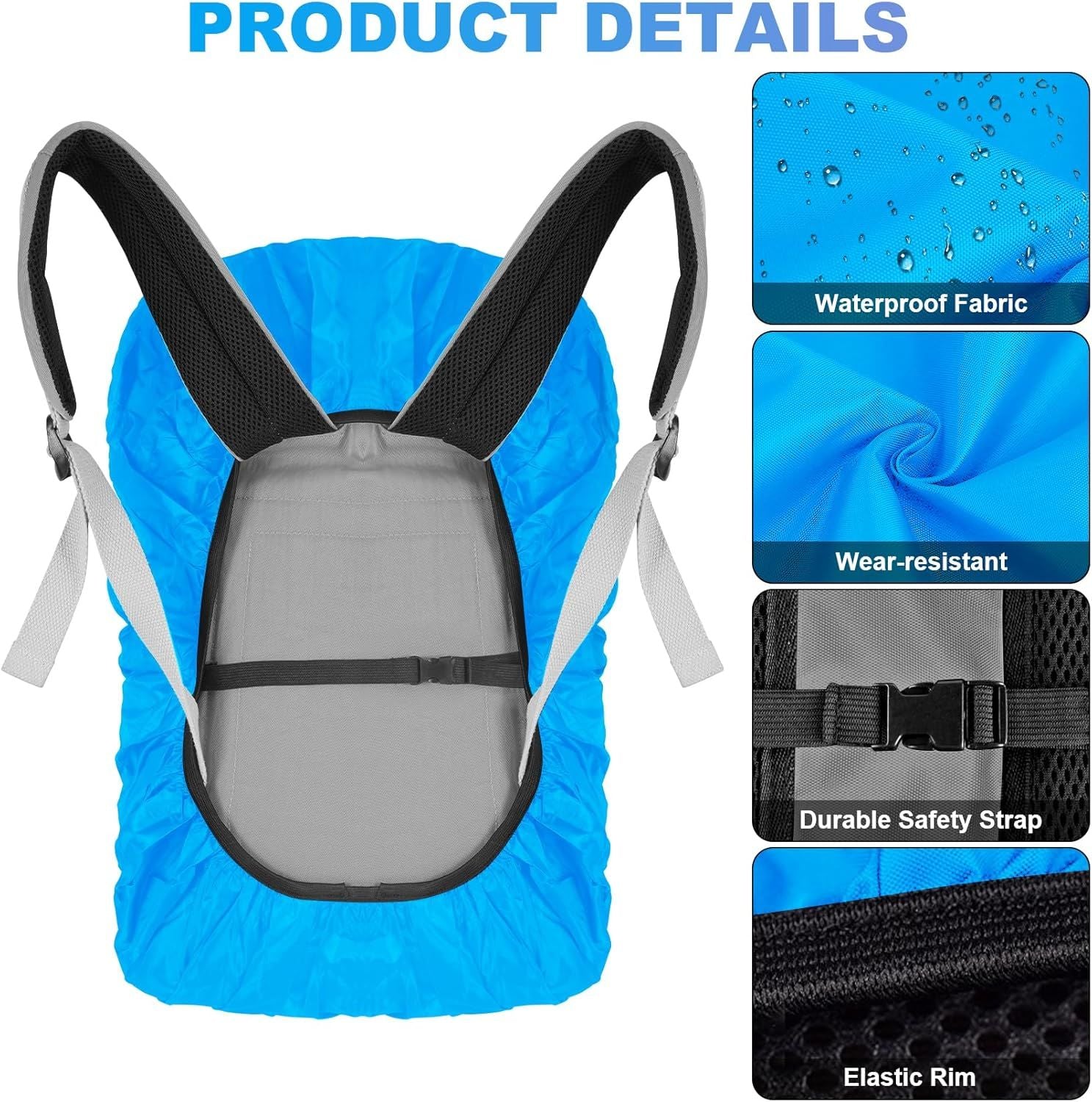 2pcs Waterproof Rain Cover for Backpack, Reflective Rainproof Protector for Anti-dust and Anti-Theft M 30L-40L Black