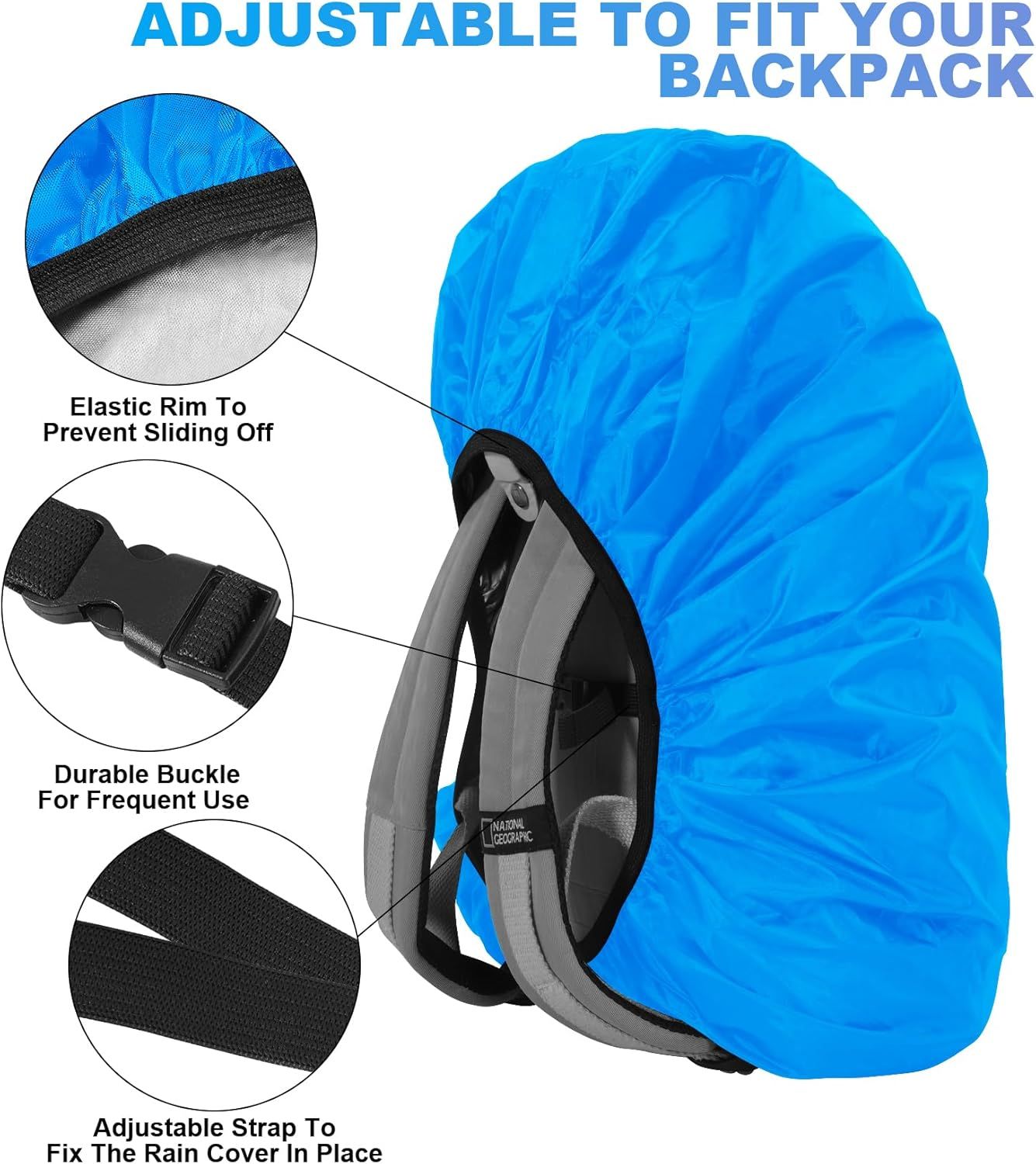 2pcs Waterproof Rain Cover for Backpack, Reflective Rainproof Protector for Anti-dust and Anti-Theft M 30L-40L Black