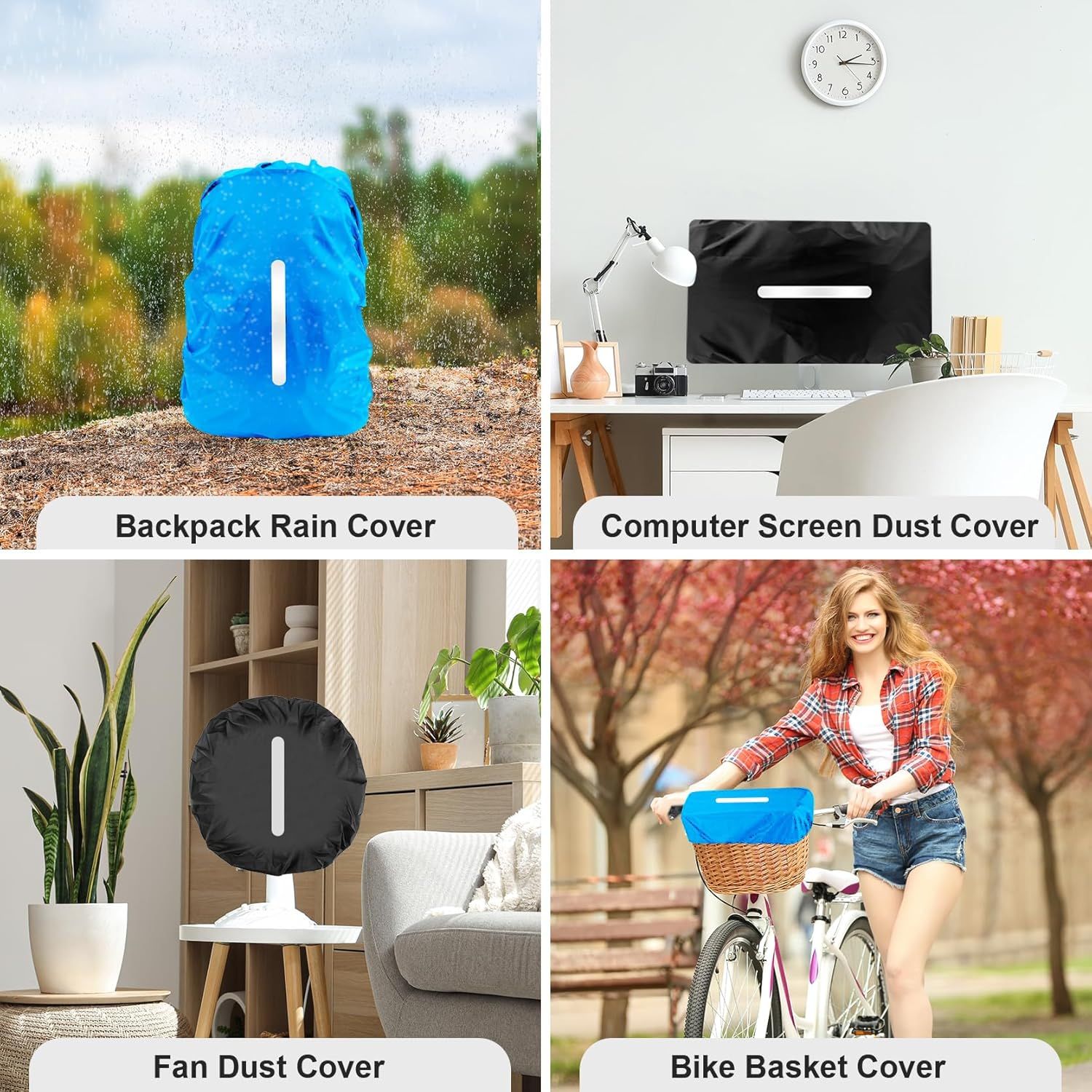 2pcs Waterproof Rain Cover for Backpack, Reflective Rainproof Protector for Anti-dust and Anti-Theft M 30L-40L Black