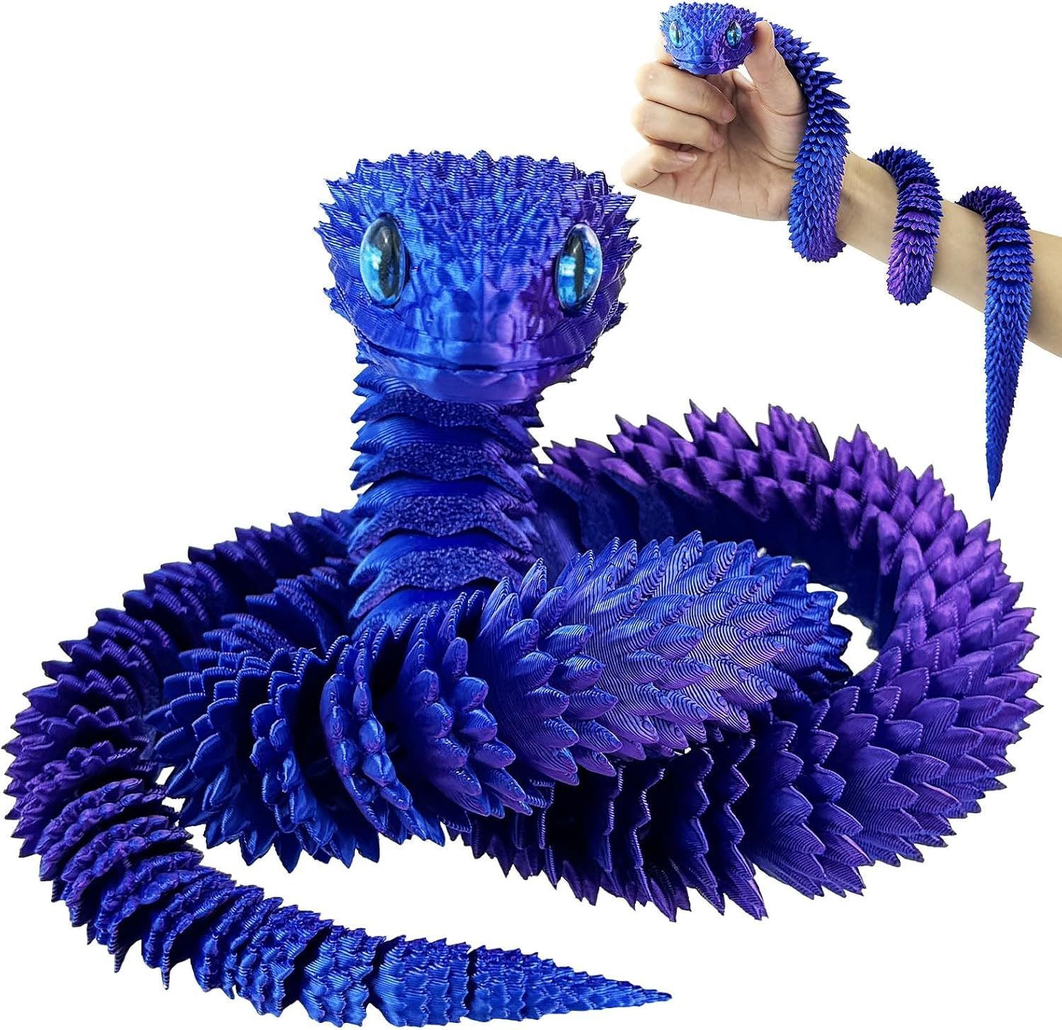 30 Inch 3D Printed Animals Snake, Surprise Mystery Fidget Anaconda Toy, Fake Python Statue with Realistic Eyes，3-D Print Articulated Viper Cobra Collectible for Home Office LSZ