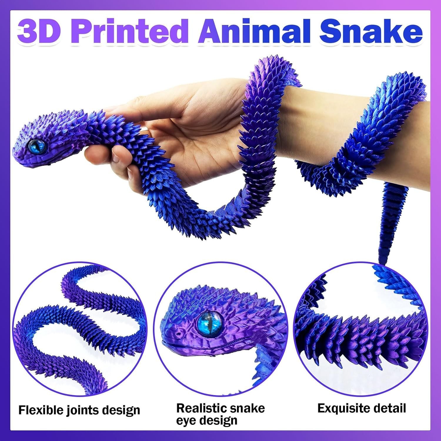30 Inch 3D Printed Animals Snake, Surprise Mystery Fidget Anaconda Toy, Fake Python Statue with Realistic Eyes，3-D Print Articulated Viper Cobra Collectible for Home Office LSZ