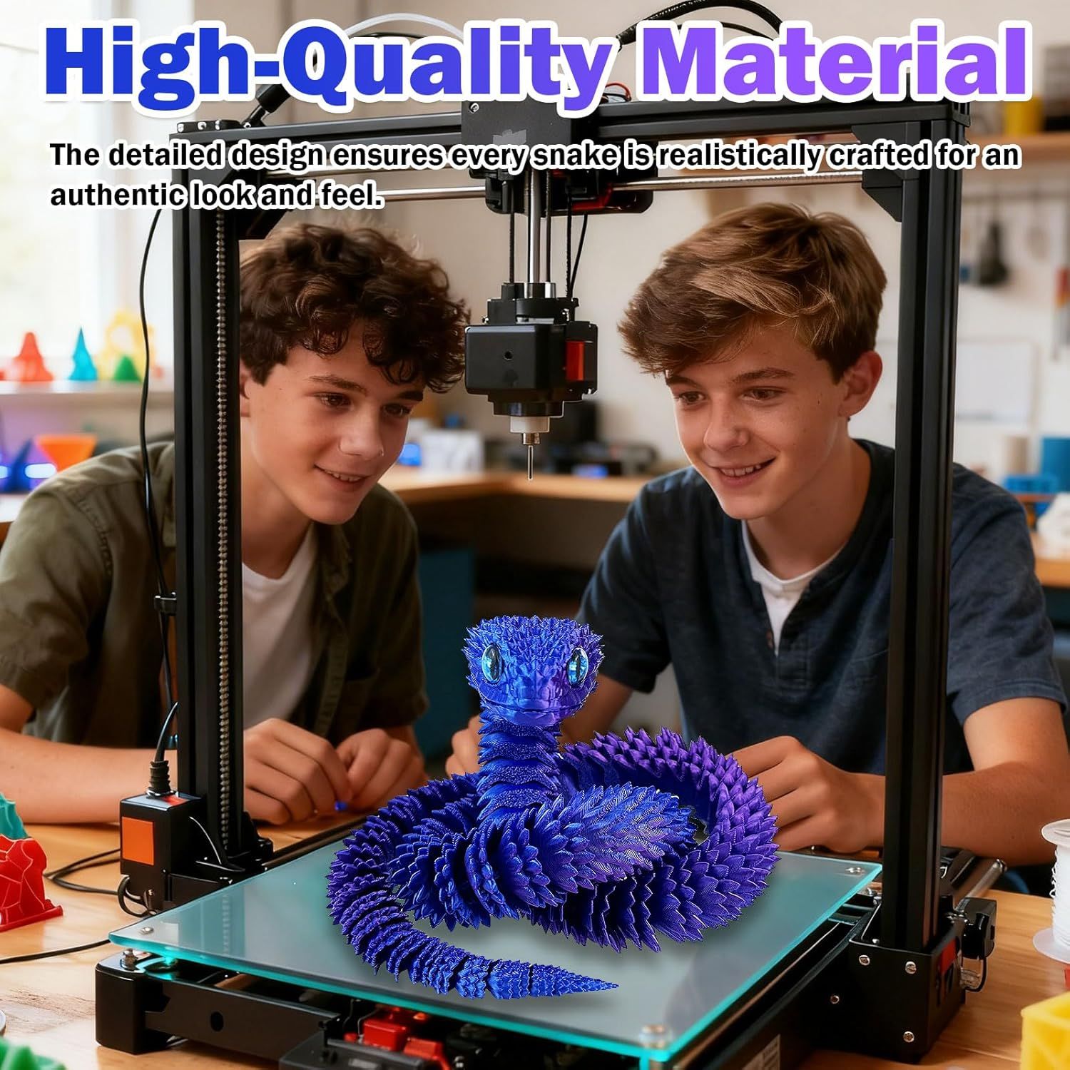 30 Inch 3D Printed Animals Snake, Surprise Mystery Fidget Anaconda Toy, Fake Python Statue with Realistic Eyes，3-D Print Articulated Viper Cobra Collectible for Home Office LSZ