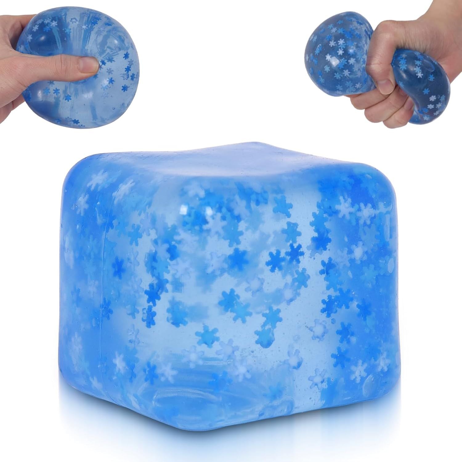 Snowflake Ice Cube Squishy Toy, Big Size 7cm Stress Relief Fidget Toys for Adults, Sensory Squishy Toys for Anxiety Relief and Focus, Soft Slow Rise Squeeze Toy for Stress Blue