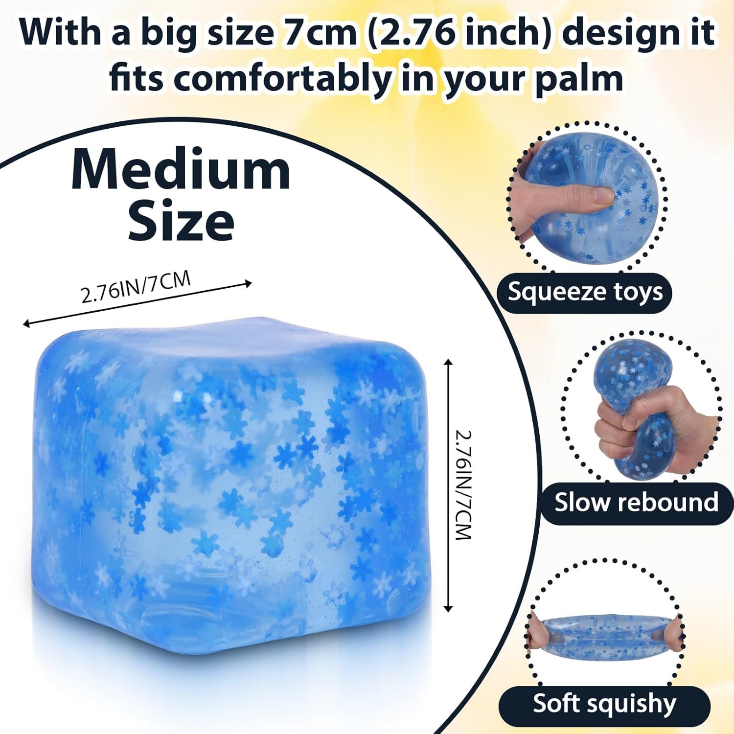 Snowflake Ice Cube Squishy Toy, Big Size 7cm Stress Relief Fidget Toys for Adults, Sensory Squishy Toys for Anxiety Relief and Focus, Soft Slow Rise Squeeze Toy for Stress Blue
