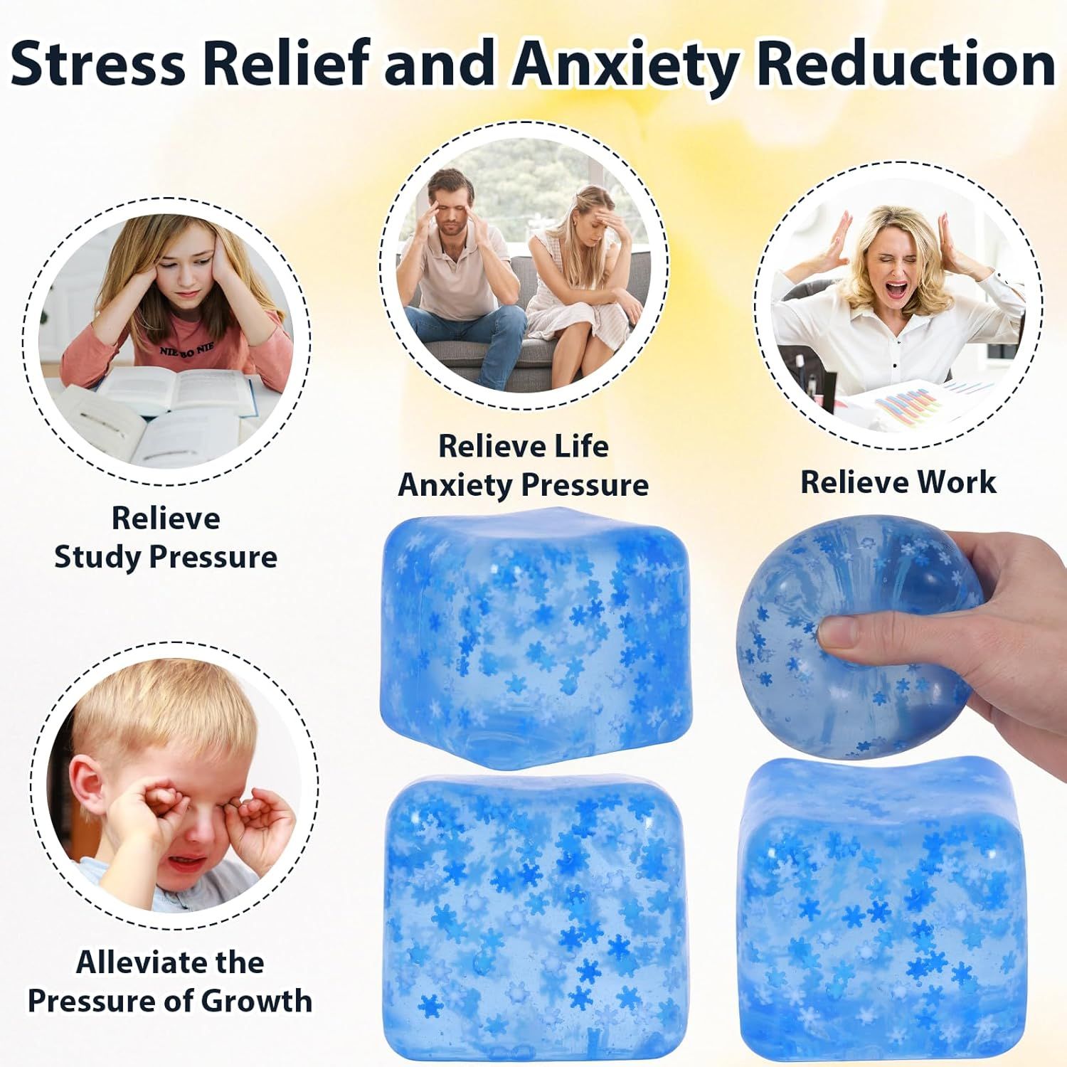Snowflake Ice Cube Squishy Toy, Big Size 7cm Stress Relief Fidget Toys for Adults, Sensory Squishy Toys for Anxiety Relief and Focus, Soft Slow Rise Squeeze Toy for Stress Blue