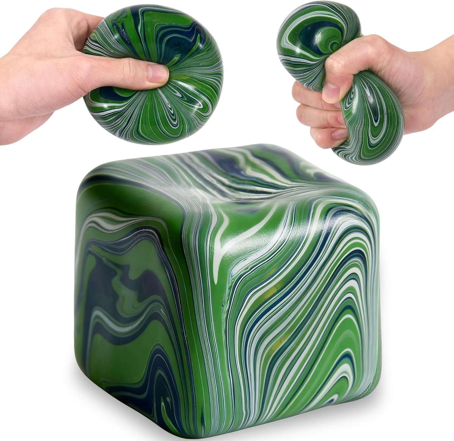 Large Veined Ice Cube Squishy Toy, 7cm 2.76 Inch Big Stress Cube, Soft Sensory Fidget Toy for Anxiety Relief and Focus for Youth Adults, Squishy Ball Green