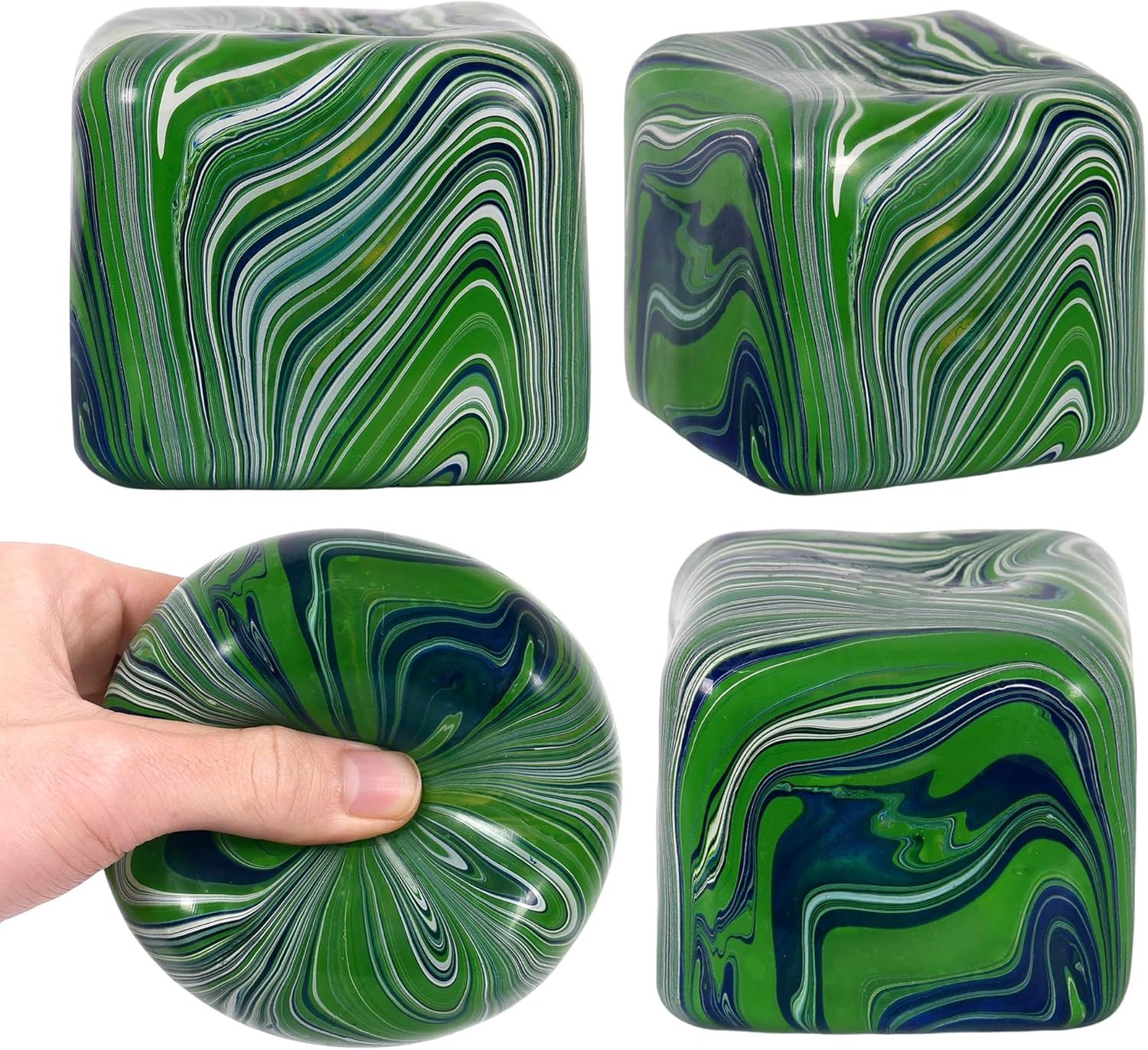 Large Veined Ice Cube Squishy Toy, 7cm 2.76 Inch Big Stress Cube, Soft Sensory Fidget Toy for Anxiety Relief and Focus for Youth Adults, Squishy Ball Green