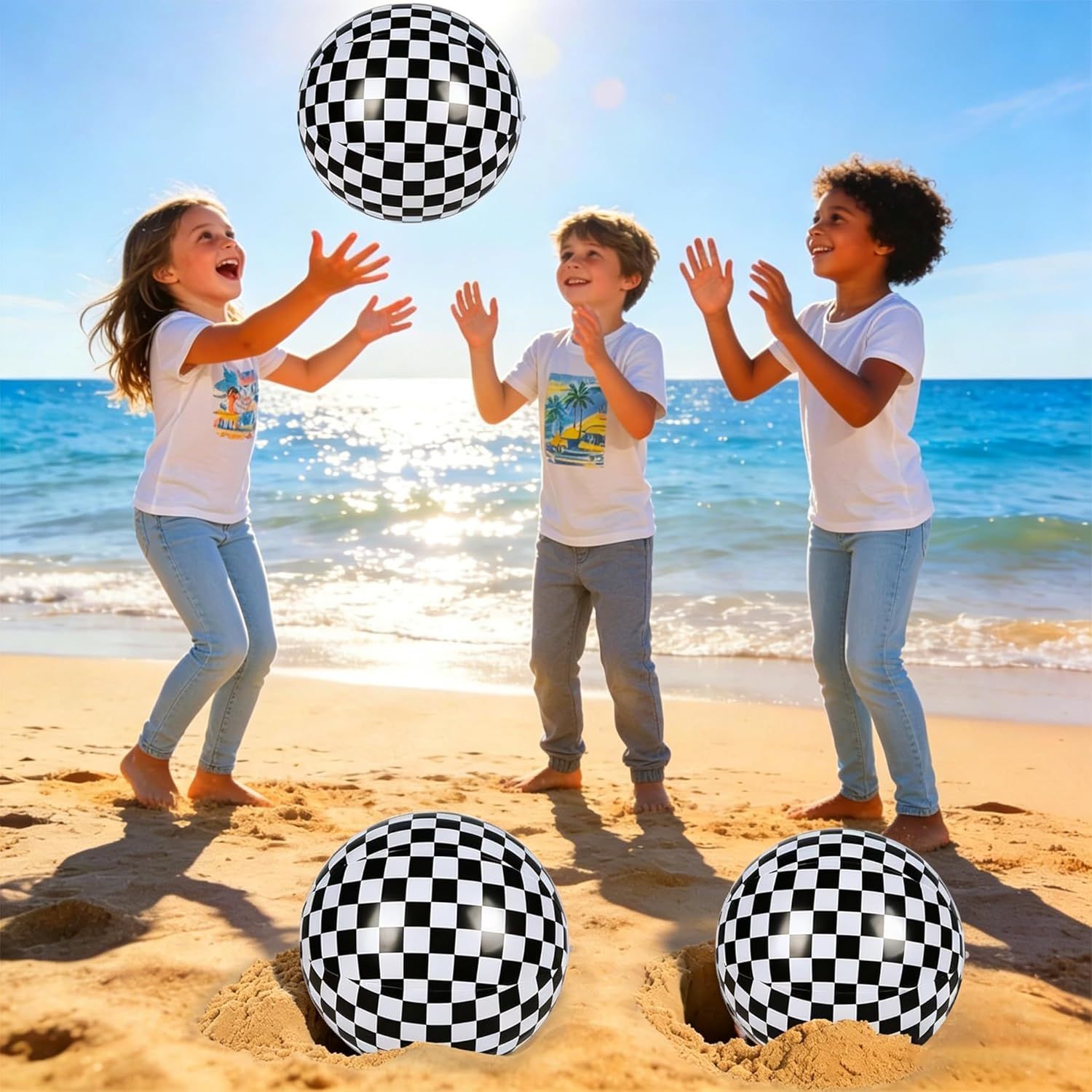 12 Pack 12 Inch Black and White Beach Balls, Checkered Flag Themed Inflatable Beach Ball Bulk Race Car Party Favors, Birthday Party Supplies for Summer Pool Party Decoration