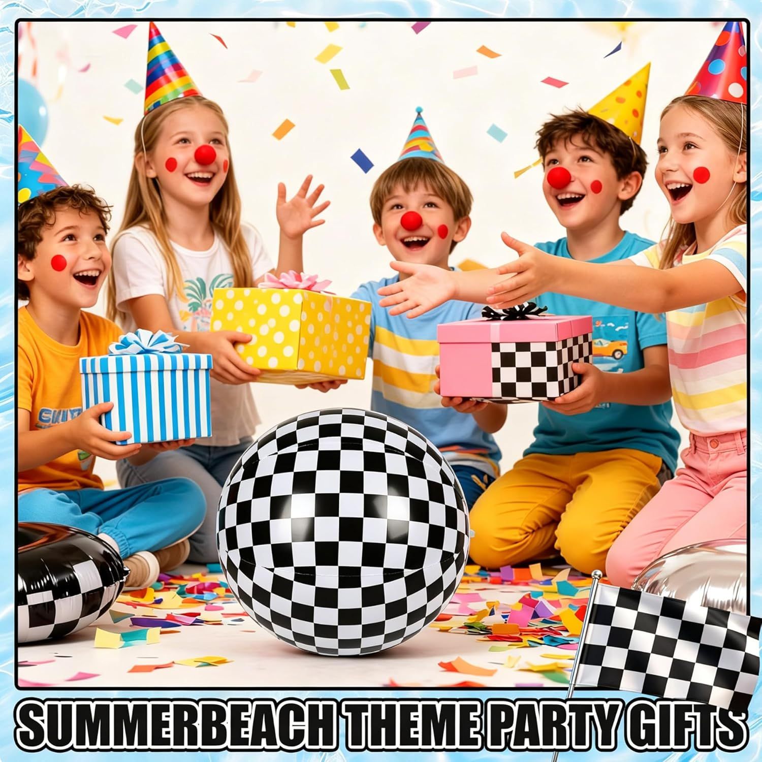 12 Pack 12 Inch Black and White Beach Balls, Checkered Flag Themed Inflatable Beach Ball Bulk Race Car Party Favors, Birthday Party Supplies for Summer Pool Party Decoration