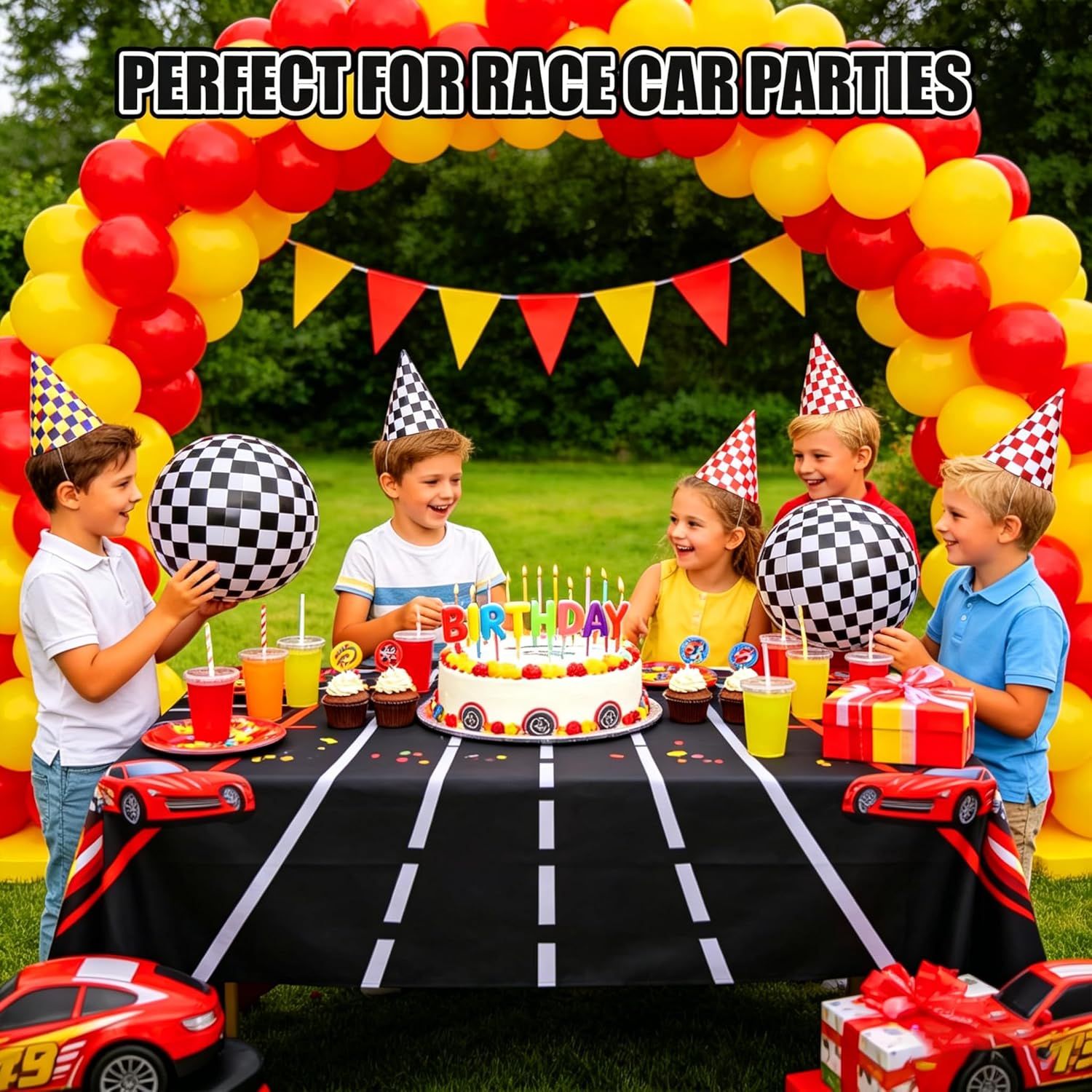 12 Pack 12 Inch Black and White Beach Balls, Checkered Flag Themed Inflatable Beach Ball Bulk Race Car Party Favors, Birthday Party Supplies for Summer Pool Party Decoration