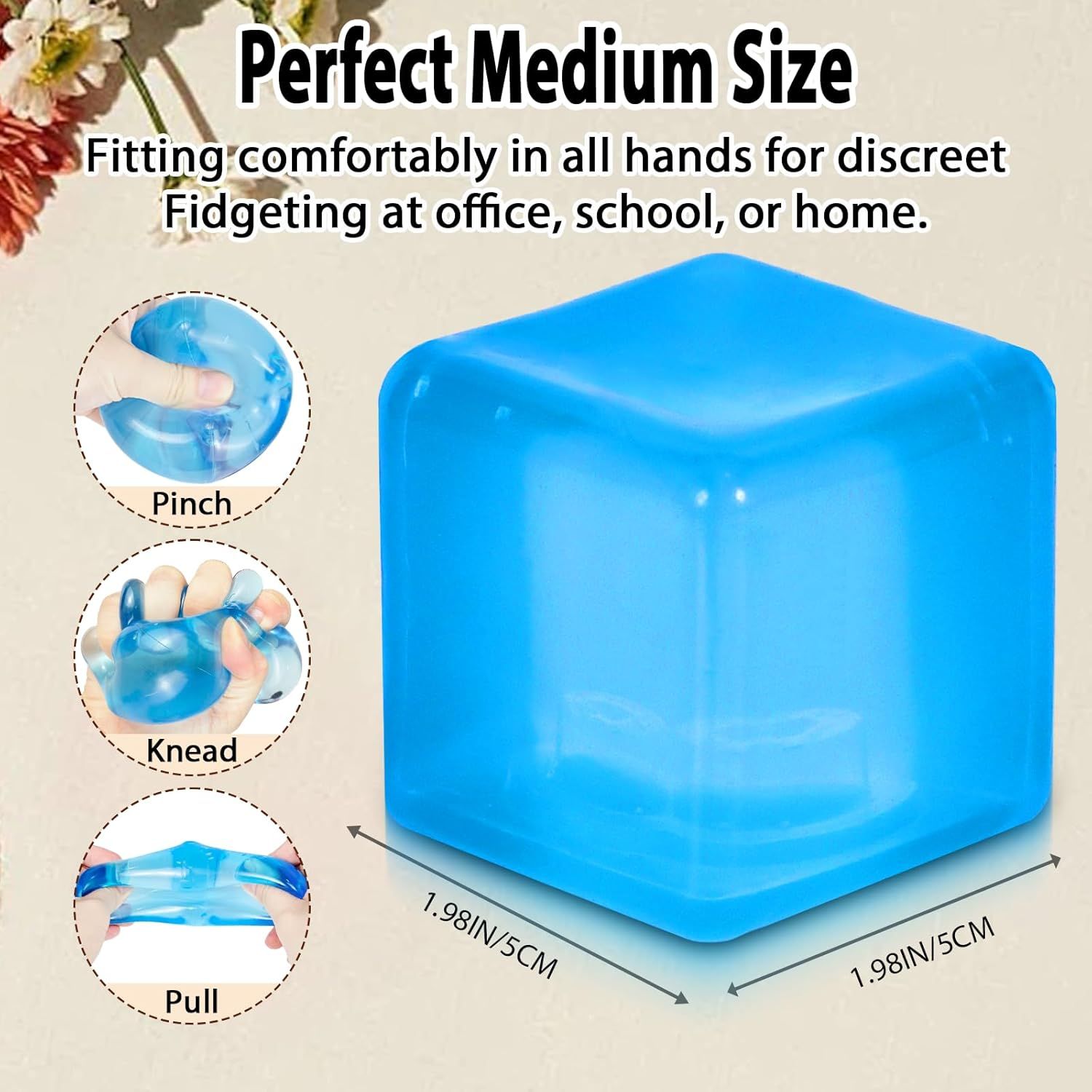 Ice Cube Squishy Stress Ball,1.98"*1.98" Medium Squishy Cube Fidget Toy, Ice Cube Pieces Silent Nice Square Shape Anxiety Sensory Squishy Fidget Toy Slow Rise, Classroom Prizes, Calming Blue