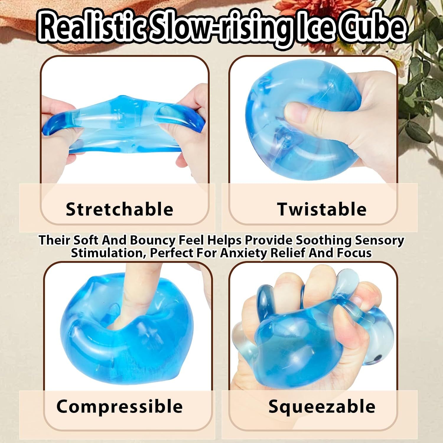Ice Cube Squishy Stress Ball,1.98"*1.98" Medium Squishy Cube Fidget Toy, Ice Cube Pieces Silent Nice Square Shape Anxiety Sensory Squishy Fidget Toy Slow Rise, Classroom Prizes, Calming Blue