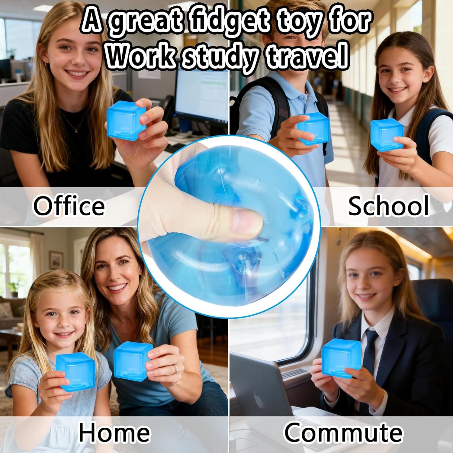 Ice Cube Squishy Stress Ball,1.98"*1.98" Medium Squishy Cube Fidget Toy, Ice Cube Pieces Silent Nice Square Shape Anxiety Sensory Squishy Fidget Toy Slow Rise, Classroom Prizes, Calming Blue