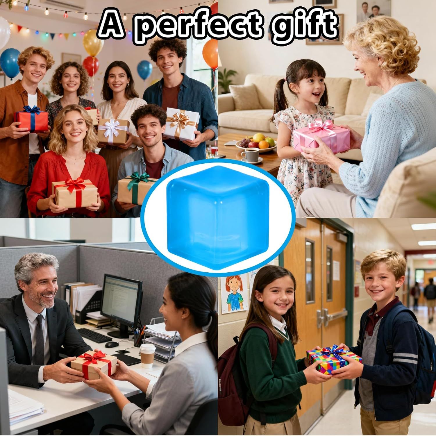 Ice Cube Squishy Stress Ball,1.98"*1.98" Medium Squishy Cube Fidget Toy, Ice Cube Pieces Silent Nice Square Shape Anxiety Sensory Squishy Fidget Toy Slow Rise, Classroom Prizes, Calming Blue