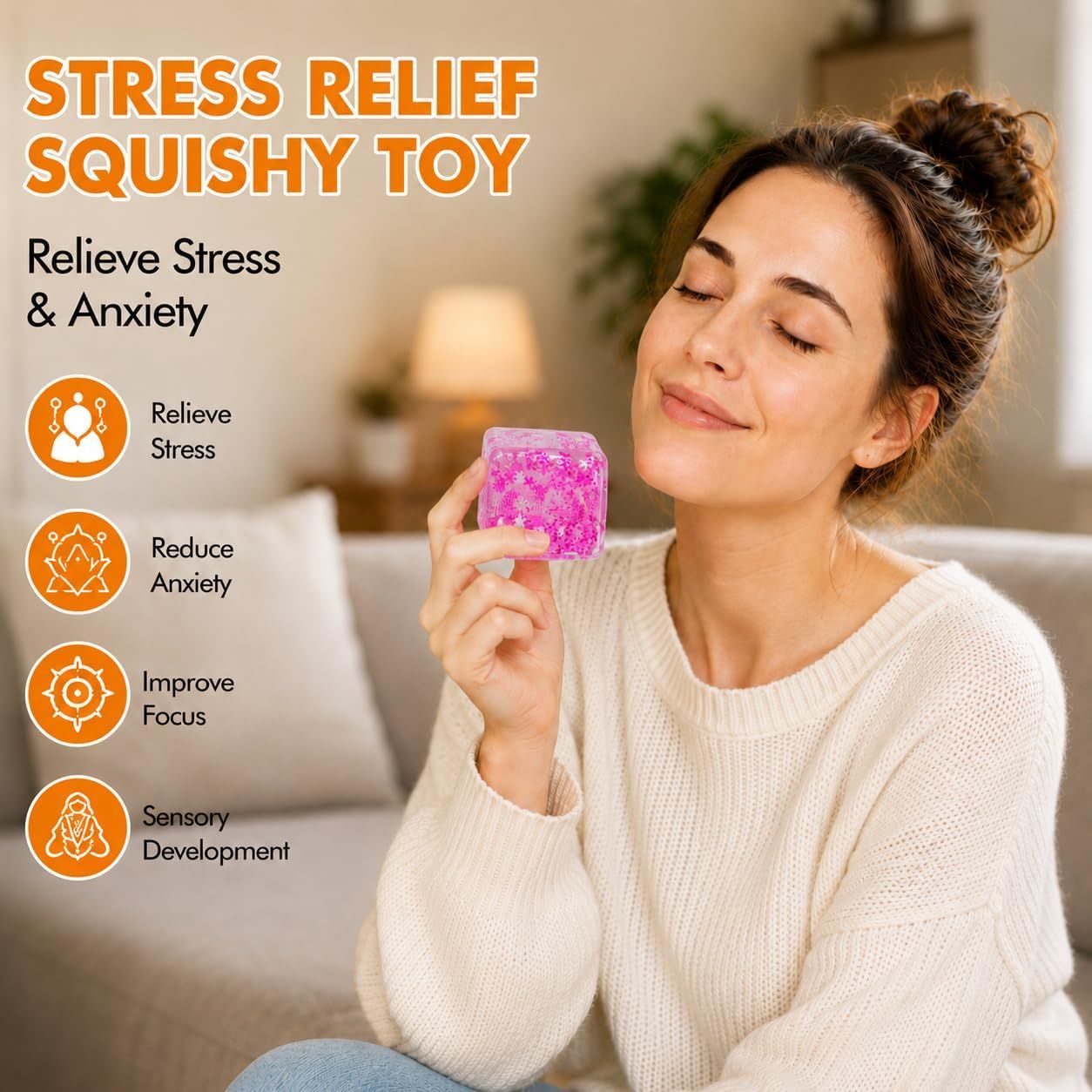 Ice Cube Squeeze Toy, Stress-Relief Sensory Toy, Slow Rebound Squeeze Cube, Suitable for Children and Adults, 1.98 Inch Snowflake Crushed Ice Purple