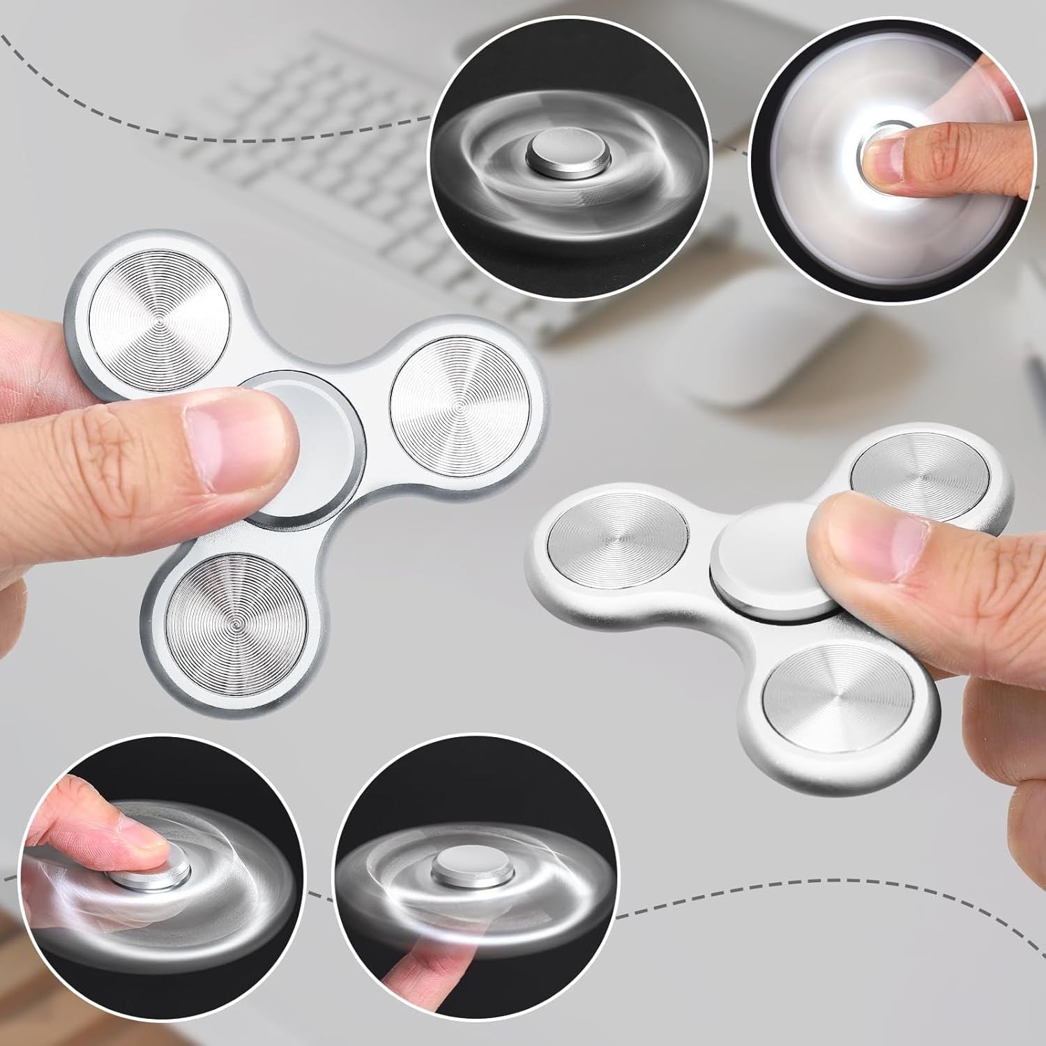 Fidget Spinner for Adults, Ultra Durable Metal Silent Fidget Spinners, Sensory Fidget Toys with Stainless Steel Bearings, ADHD Autism Anxiety Stress Relief, Goodie Bag Stuffers Gifts for Adults