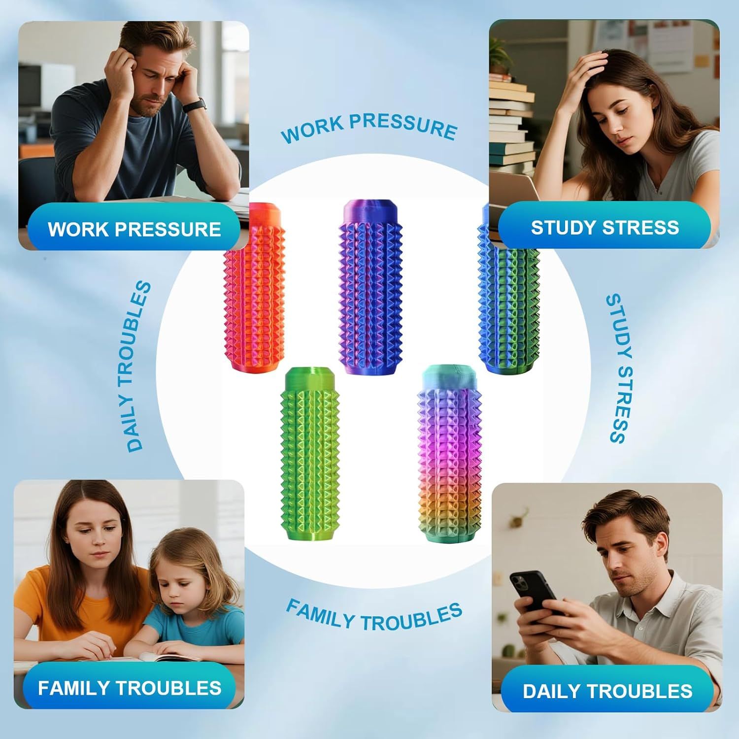5PC Little Ouchies Fidget Toys Adults, Pain Stim Pocket Sensory Toys for Anxiety and Stress Reduction,Portable Travel Stress Relief Spiky Fidget Keychain Style-1