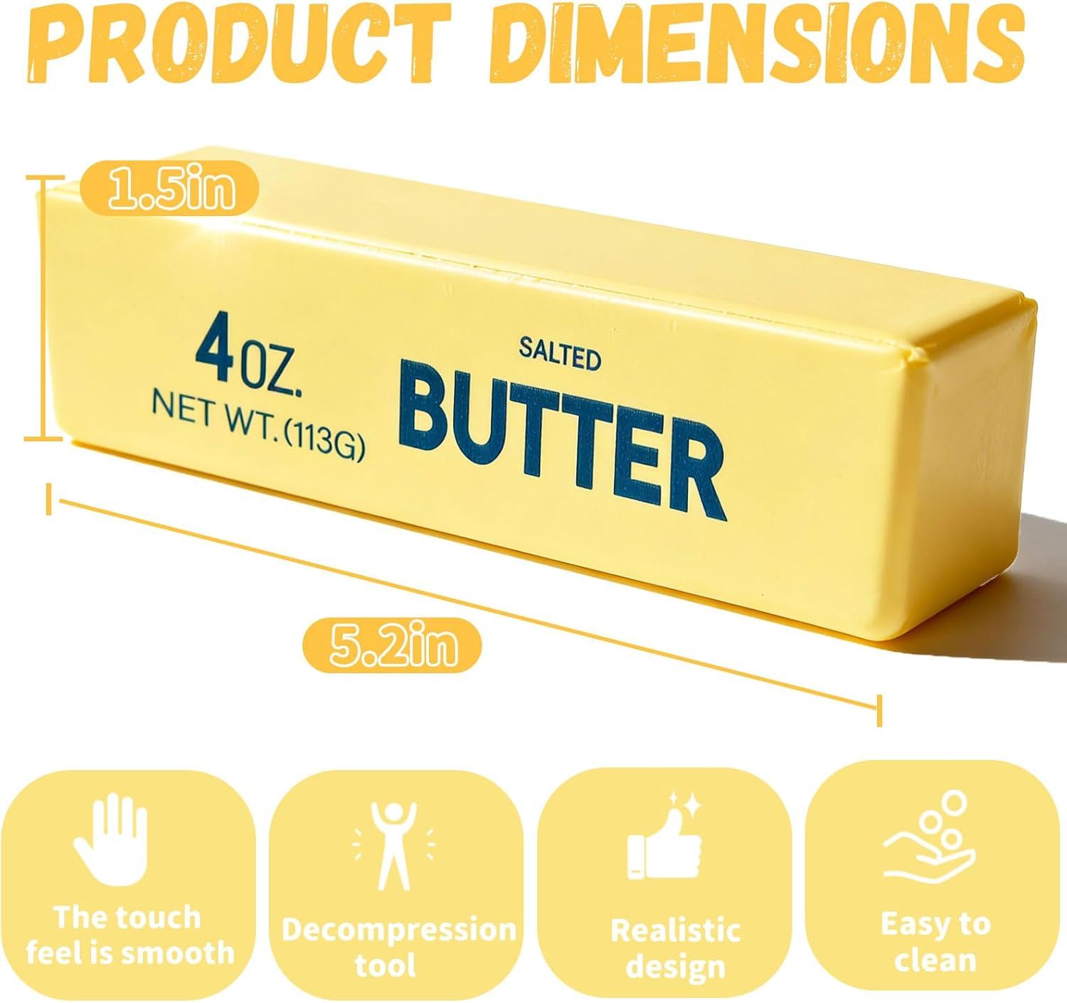 Slow Rebound Cute Butter Squeeze Stress Balls, 2026 New Realistic Soft Butter Stick Fidget Toy,Slow Rising Portable Squishy for Adults Anxiety & Stress Relief, Sensory Gifts for Office, Home 1pcs