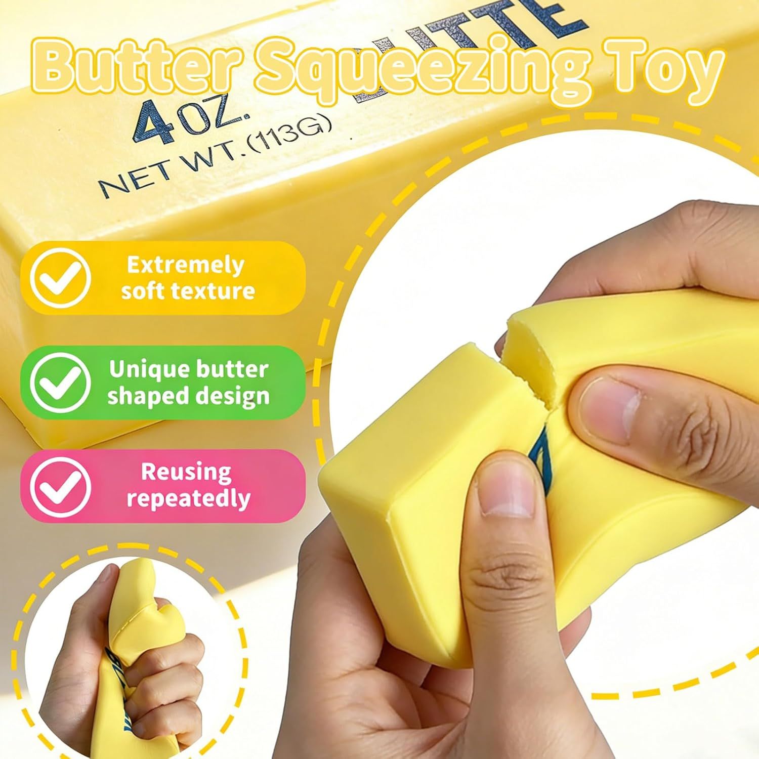 Slow Rebound Cute Butter Squeeze Stress Balls, 2026 New Realistic Soft Butter Stick Fidget Toy,Slow Rising Portable Squishy for Adults Anxiety & Stress Relief, Sensory Gifts for Office, Home 1pcs