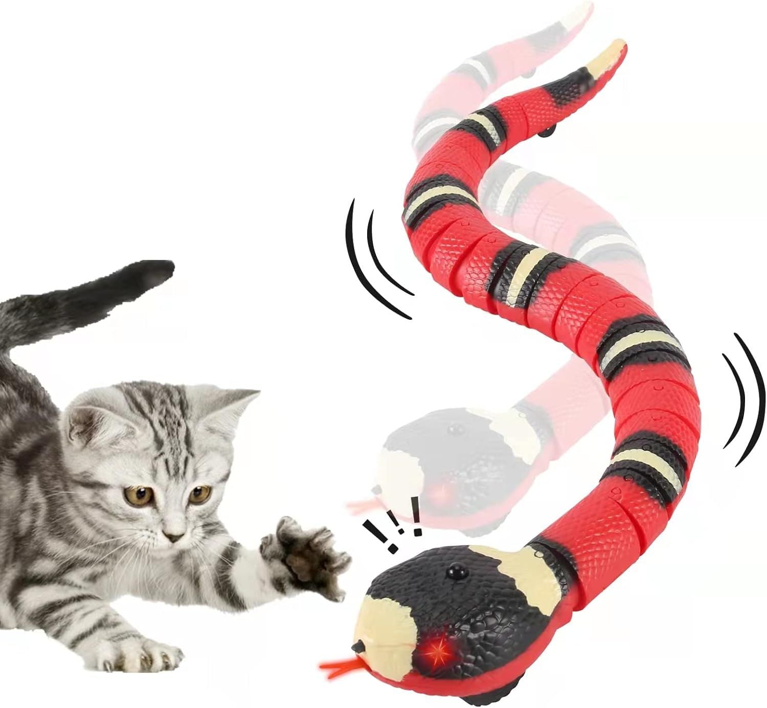 Cat Toys Snake Interactive,Kitten Toys,Realistic Smart Sensing Snake Toy,USB Rechargeable,Automatically Sense Obstacles and Escape,Electric Tricky Snake Cat Toys for Indoor Cats Dogs Pink snake