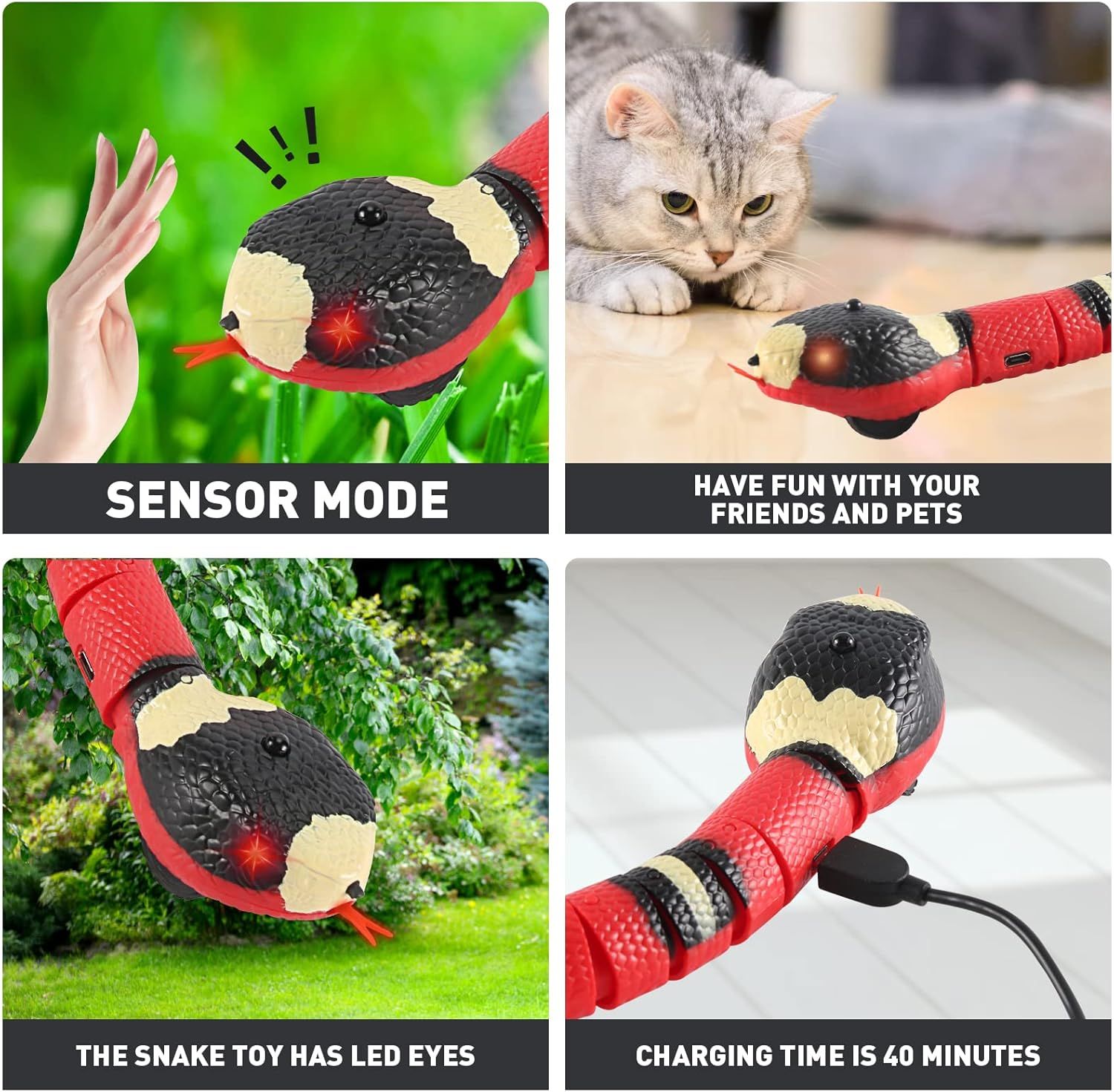 Cat Toys Snake Interactive,Kitten Toys,Realistic Smart Sensing Snake Toy,USB Rechargeable,Automatically Sense Obstacles and Escape,Electric Tricky Snake Cat Toys for Indoor Cats Dogs Pink snake