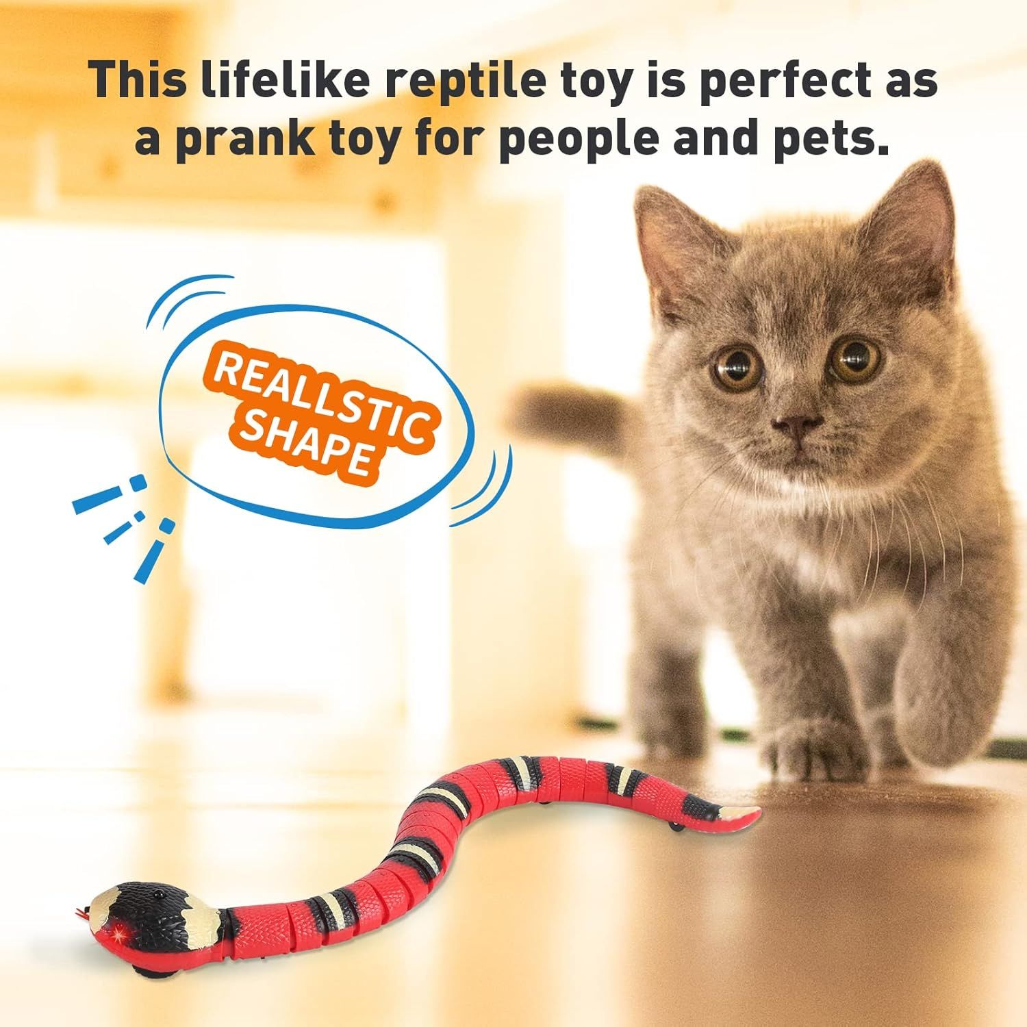Cat Toys Snake Interactive,Kitten Toys,Realistic Smart Sensing Snake Toy,USB Rechargeable,Automatically Sense Obstacles and Escape,Electric Tricky Snake Cat Toys for Indoor Cats Dogs Pink snake