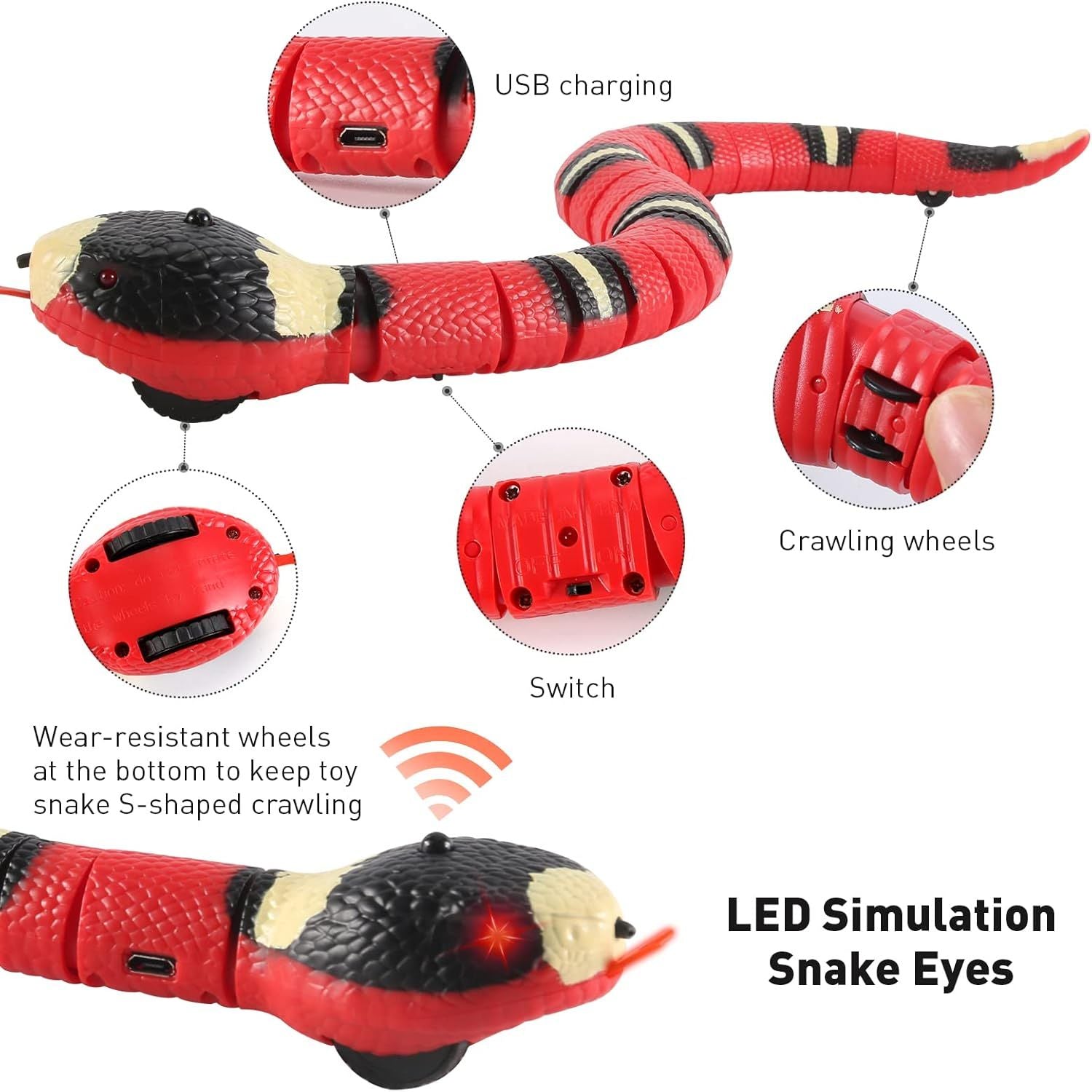 Cat Toys Snake Interactive,Kitten Toys,Realistic Smart Sensing Snake Toy,USB Rechargeable,Automatically Sense Obstacles and Escape,Electric Tricky Snake Cat Toys for Indoor Cats Dogs Pink snake