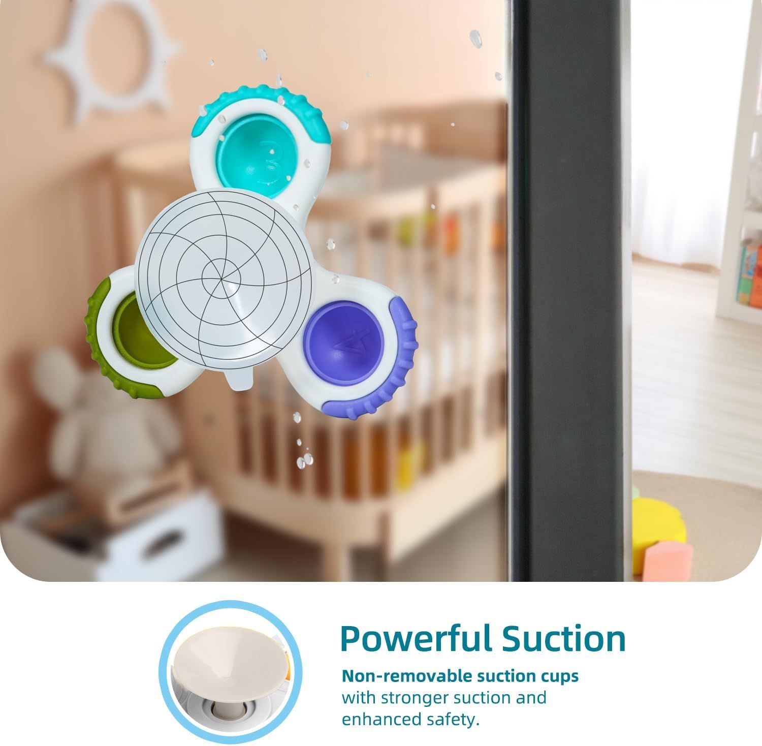 Strong Suction Cup Fidget Rotating Sensory Bath Toys for Baby Christmas Stocking Stuffers, Airplane Car Travel Table & Window Toys for Toddler Boys and Girls, 10+ Months