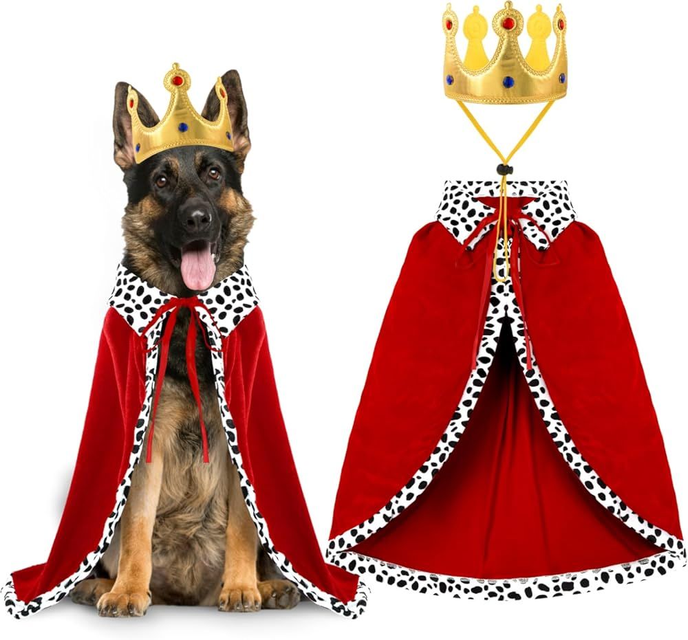 Halloween Dog King Cloak Costume,Cute Funny Halloween Dog King Cape with Crown Adjustable Pet King Cloak for Large Dogs Cats Cosplay Party Supplies Accessories L