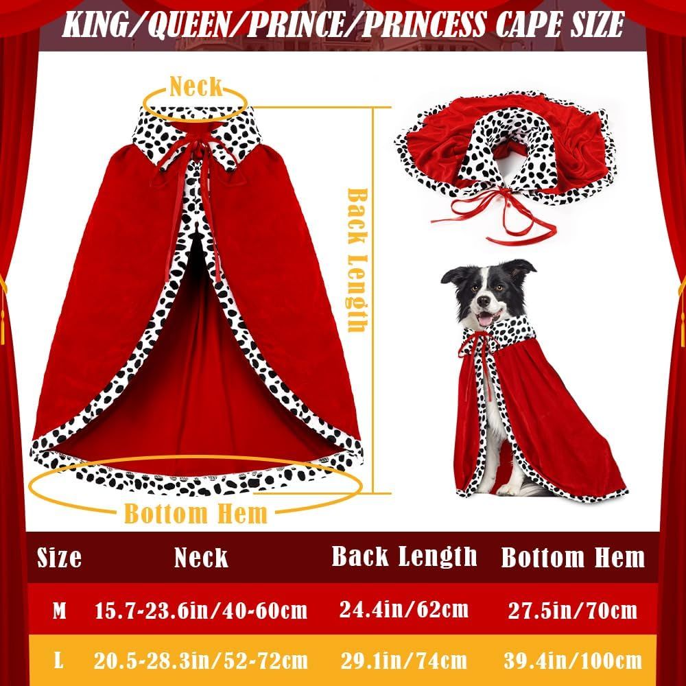 Halloween Dog King Cloak Costume,Cute Funny Halloween Dog King Cape with Crown Adjustable Pet King Cloak for Large Dogs Cats Cosplay Party Supplies Accessories L