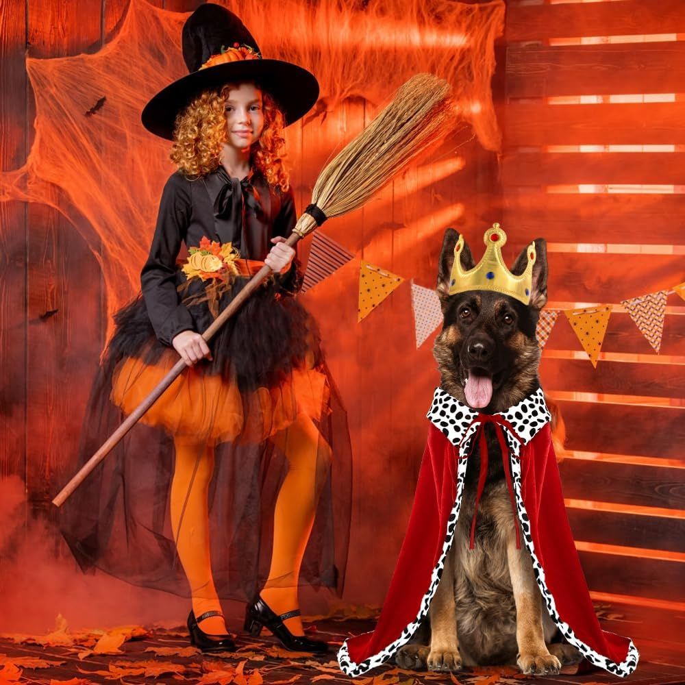 Halloween Dog King Cloak Costume,Cute Funny Halloween Dog King Cape with Crown Adjustable Pet King Cloak for Large Dogs Cats Cosplay Party Supplies Accessories L