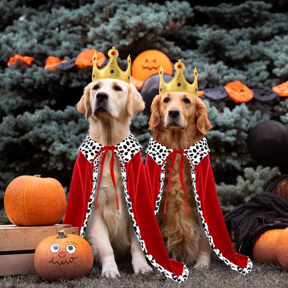 Halloween Dog King Cloak Costume,Cute Funny Halloween Dog King Cape with Crown Adjustable Pet King Cloak for Large Dogs Cats Cosplay Party Supplies Accessories L