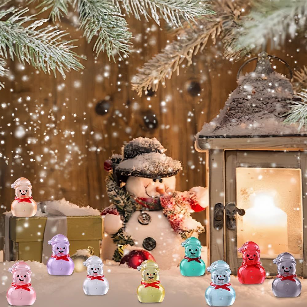 48 Pcs Christmas Mini Luminous Resin Snowman, 9 Colors Mini Resin Snowman Tiny Little Small Snowmen Glow in The Dark for Dollhouse Micro Fairy Garden Decor Christmas Fillers Party Favors