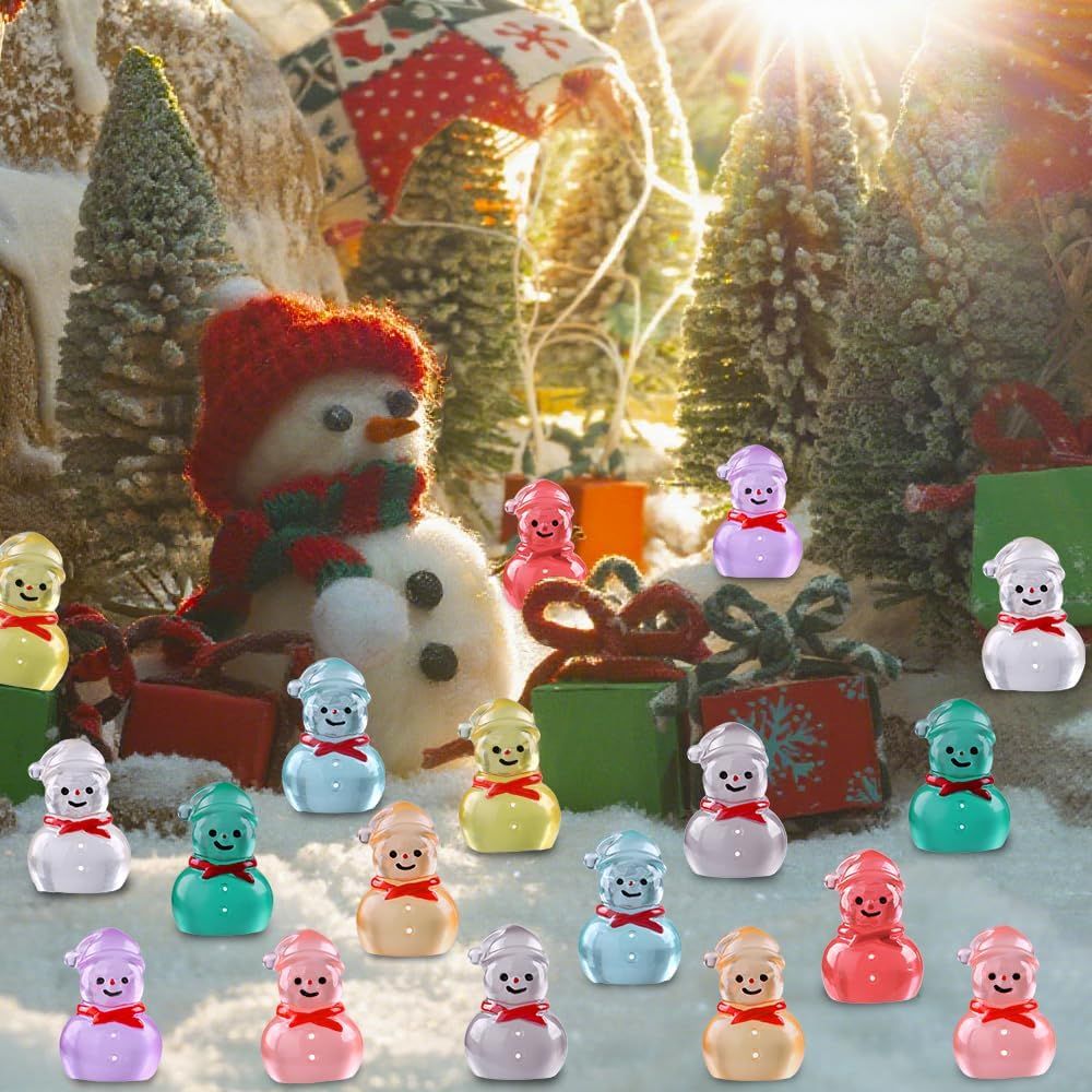 48 Pcs Christmas Mini Luminous Resin Snowman, 9 Colors Mini Resin Snowman Tiny Little Small Snowmen Glow in The Dark for Dollhouse Micro Fairy Garden Decor Christmas Fillers Party Favors