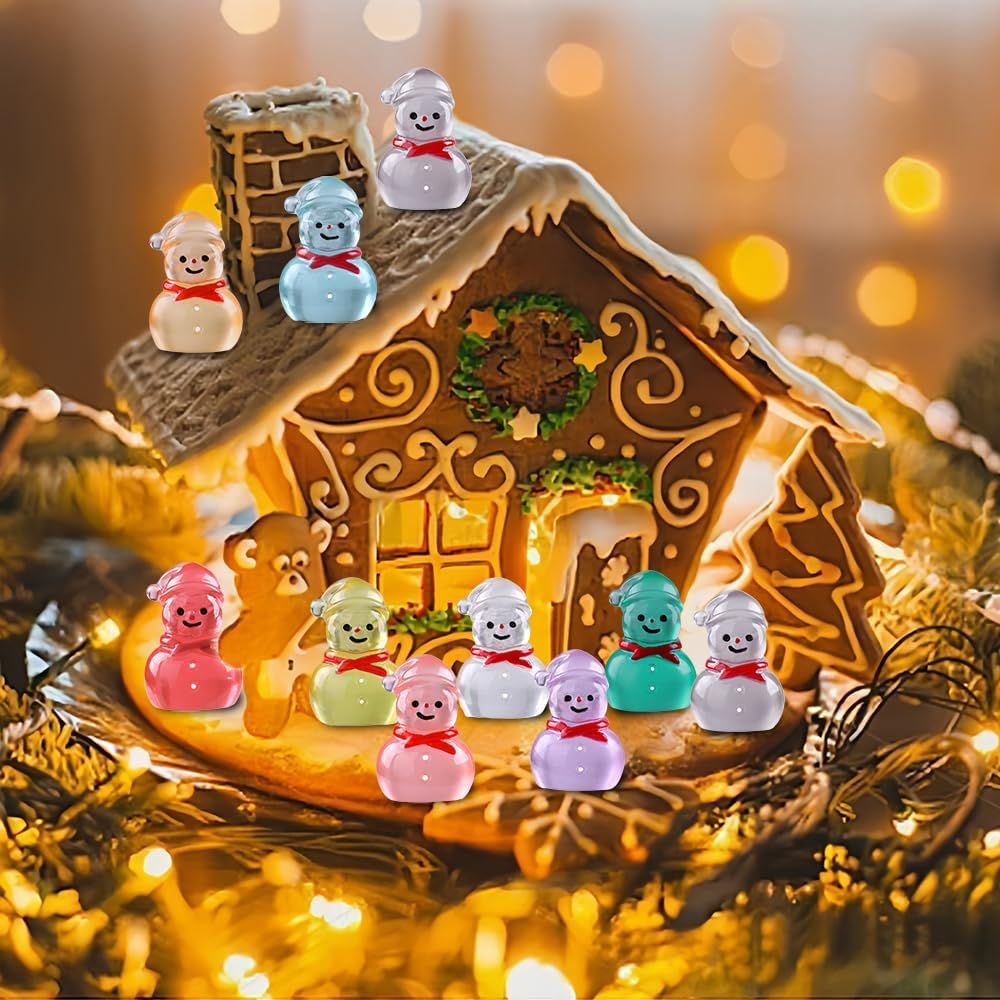 48 Pcs Christmas Mini Luminous Resin Snowman, 9 Colors Mini Resin Snowman Tiny Little Small Snowmen Glow in The Dark for Dollhouse Micro Fairy Garden Decor Christmas Fillers Party Favors