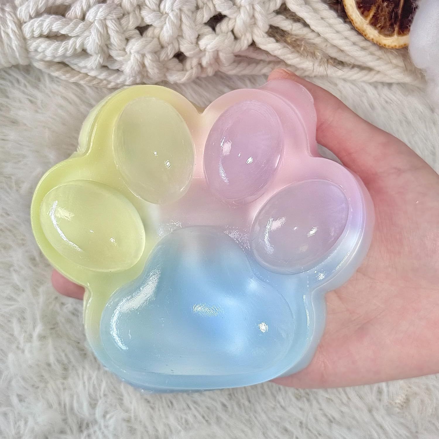 Big Taba Squishy Cat Paw, 5 in Large Paw Squeeze Toy for Stress Relief and Relax, Sticky Squishies Fidget Toys for Party Favors Novelty Things Birthday Gift Tri-Color