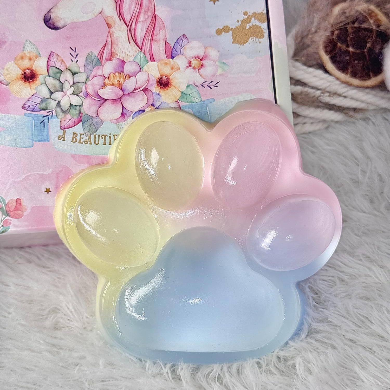 Big Taba Squishy Cat Paw, 5 in Large Paw Squeeze Toy for Stress Relief and Relax, Sticky Squishies Fidget Toys for Party Favors Novelty Things Birthday Gift Tri-Color