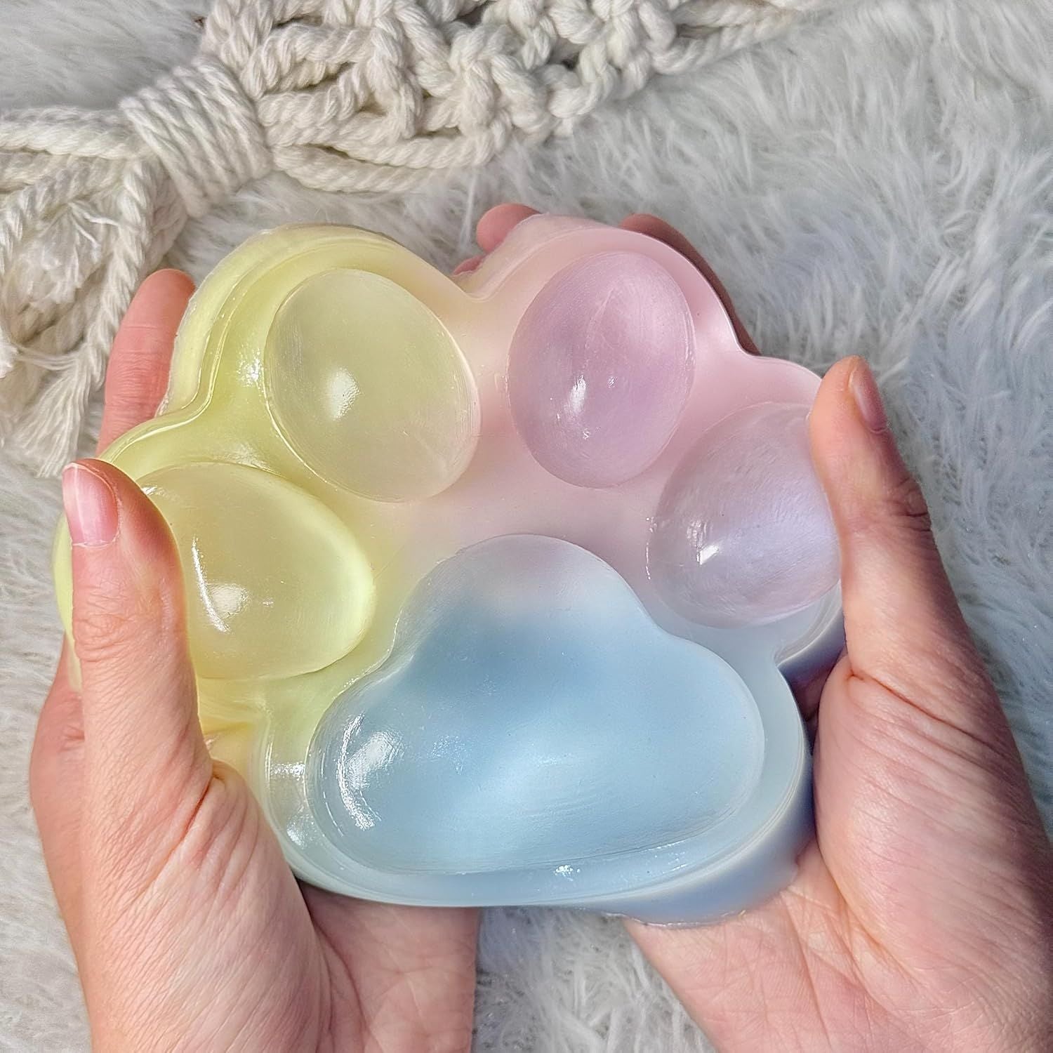 Big Taba Squishy Cat Paw, 5 in Large Paw Squeeze Toy for Stress Relief and Relax, Sticky Squishies Fidget Toys for Party Favors Novelty Things Birthday Gift Tri-Color