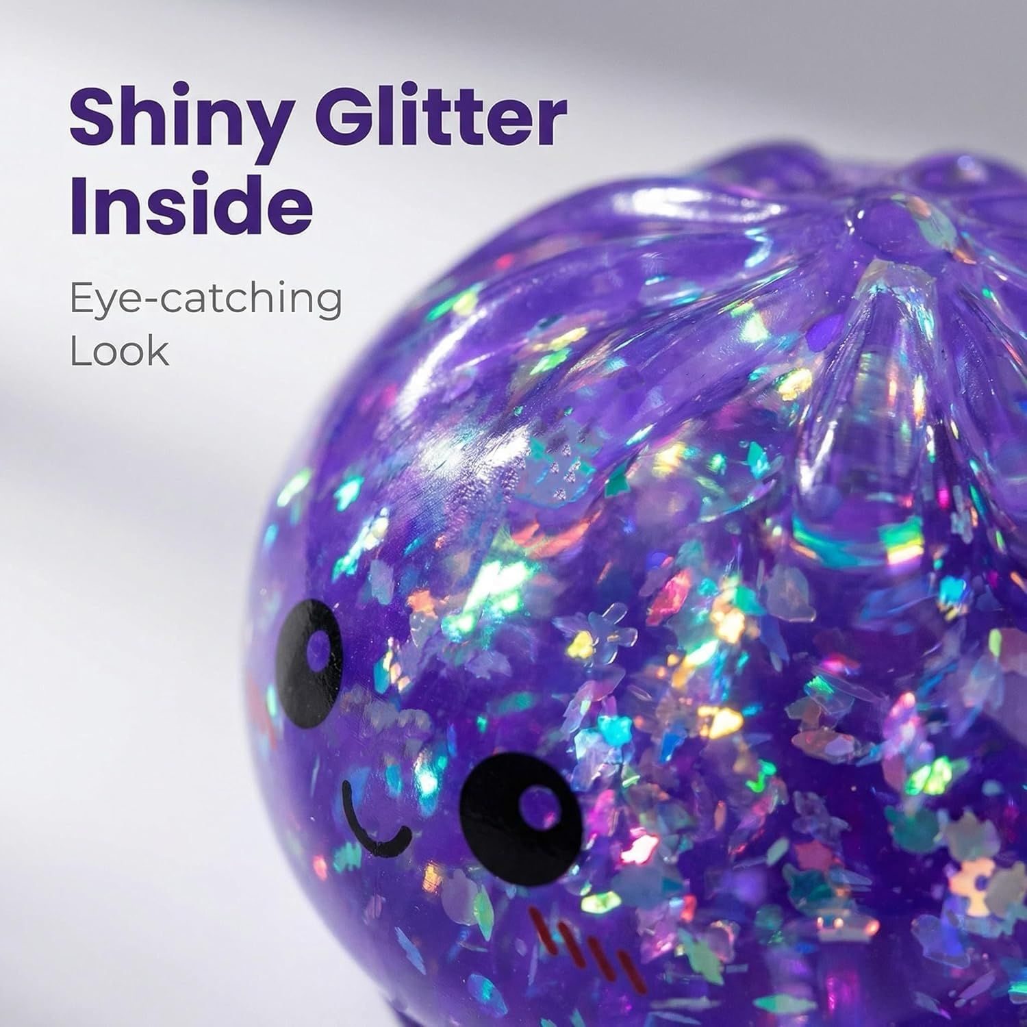 Glitter Dumpling Squishy Toy Dumpling Stress Ball with Steamer Case, Stress Relief Fidget Toy for Adults, Cute Squeeze Desk Toy Portable Toy Gift Idea Shimmer Pink